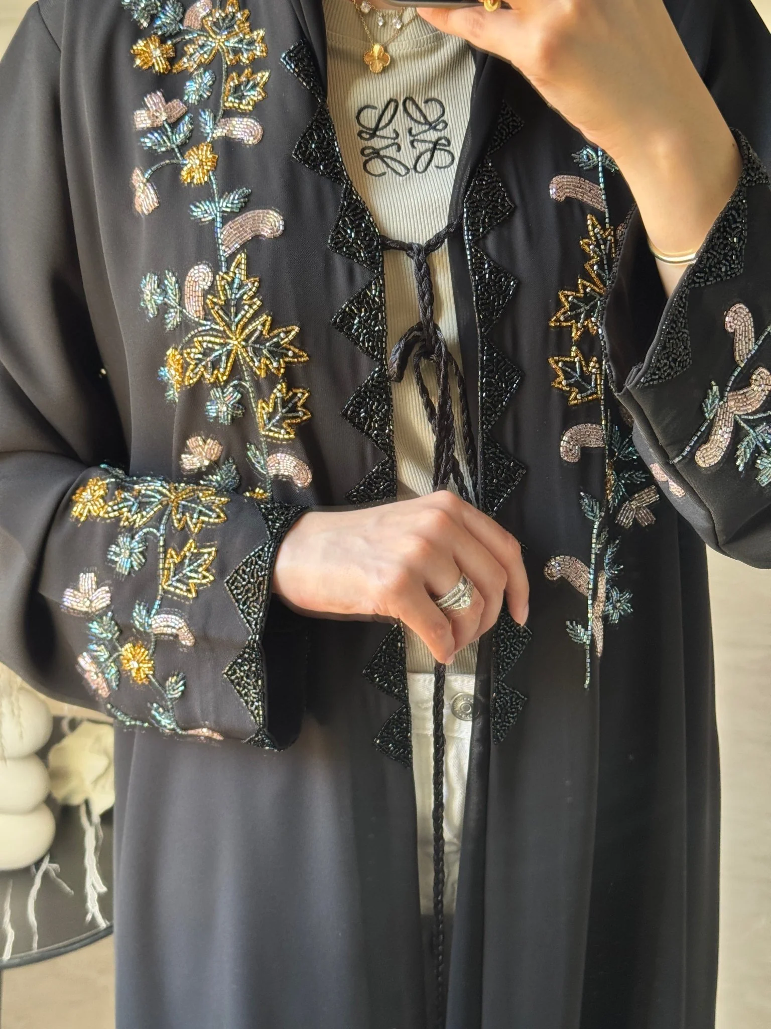 C 1203 Black Beaded Abaya - Image 3