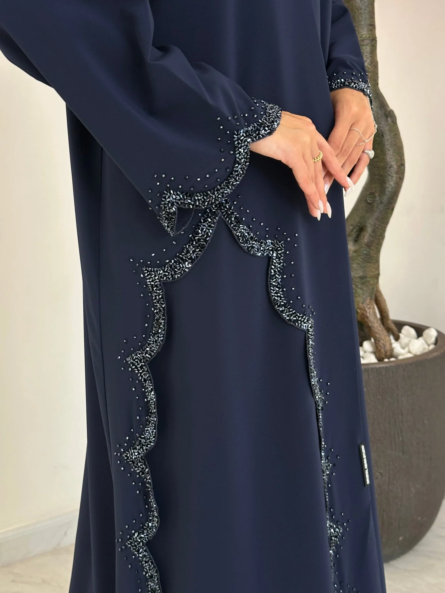 C RTW 1233 Navy Blue Beaded Abaya - Image 4