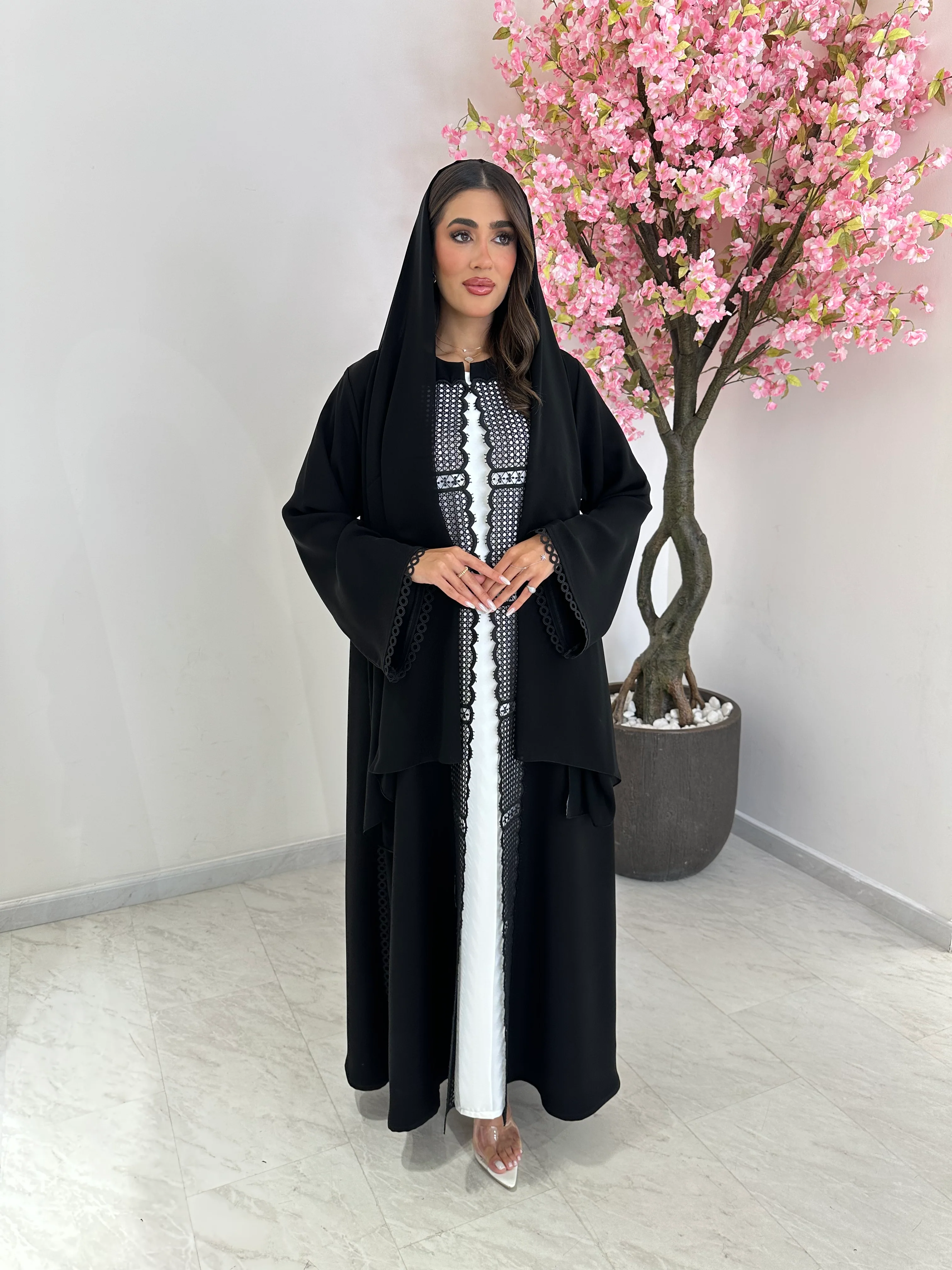 C 1243 Black Lace Abaya - Image 7