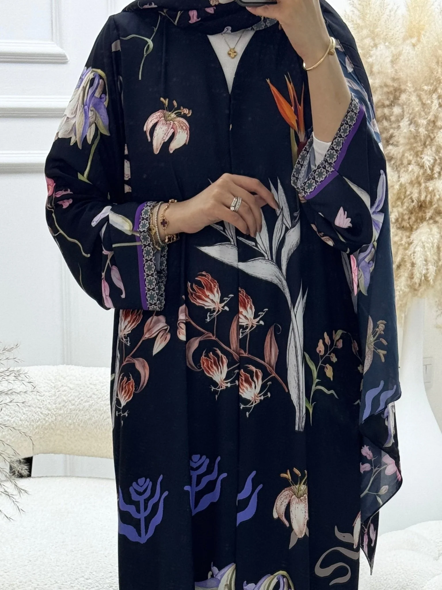 C RTW 1247 Black Floral Printed Abaya
