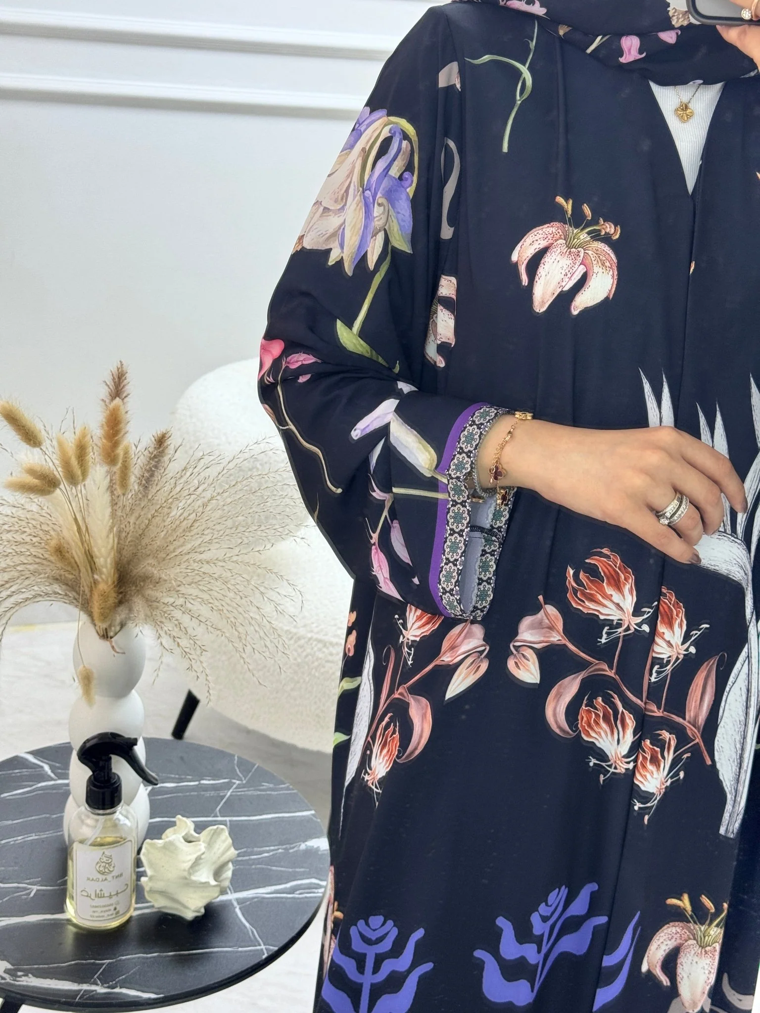 C RTW 1247 Black Floral Printed Abaya - Image 4