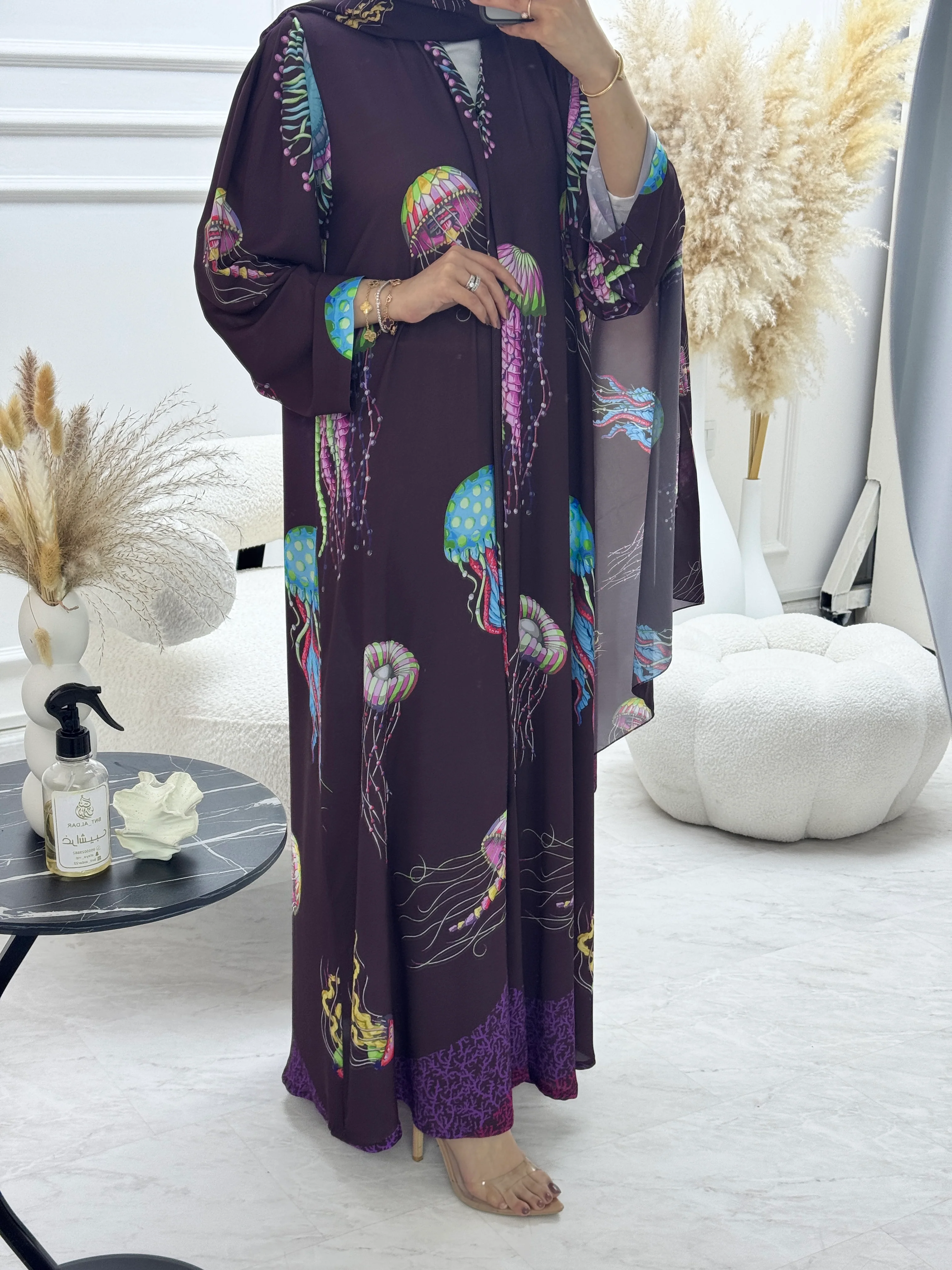 C 1249 Brown Jelly Printed Abaya - Image 5
