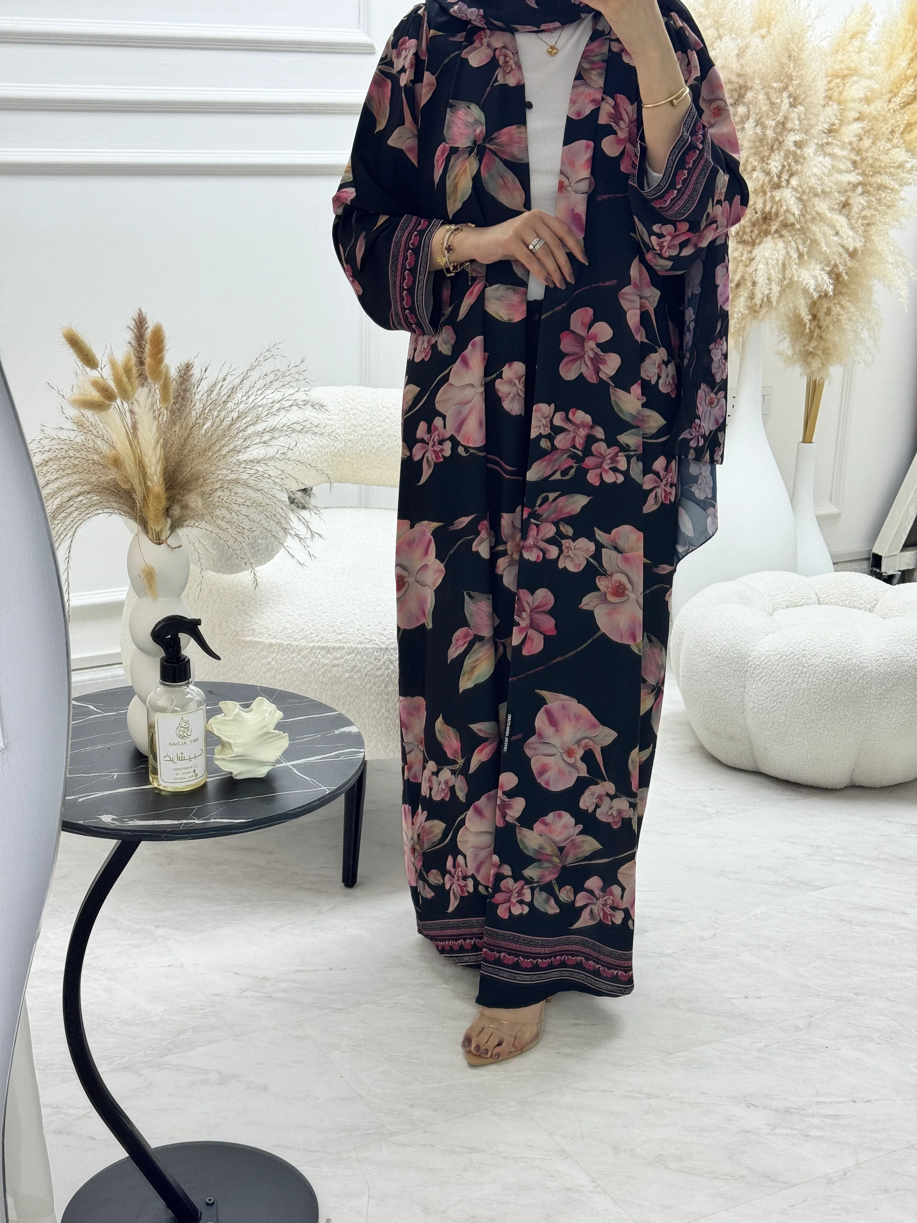 C RTW 1253 Black Orchid Printed Abaya - Image 2