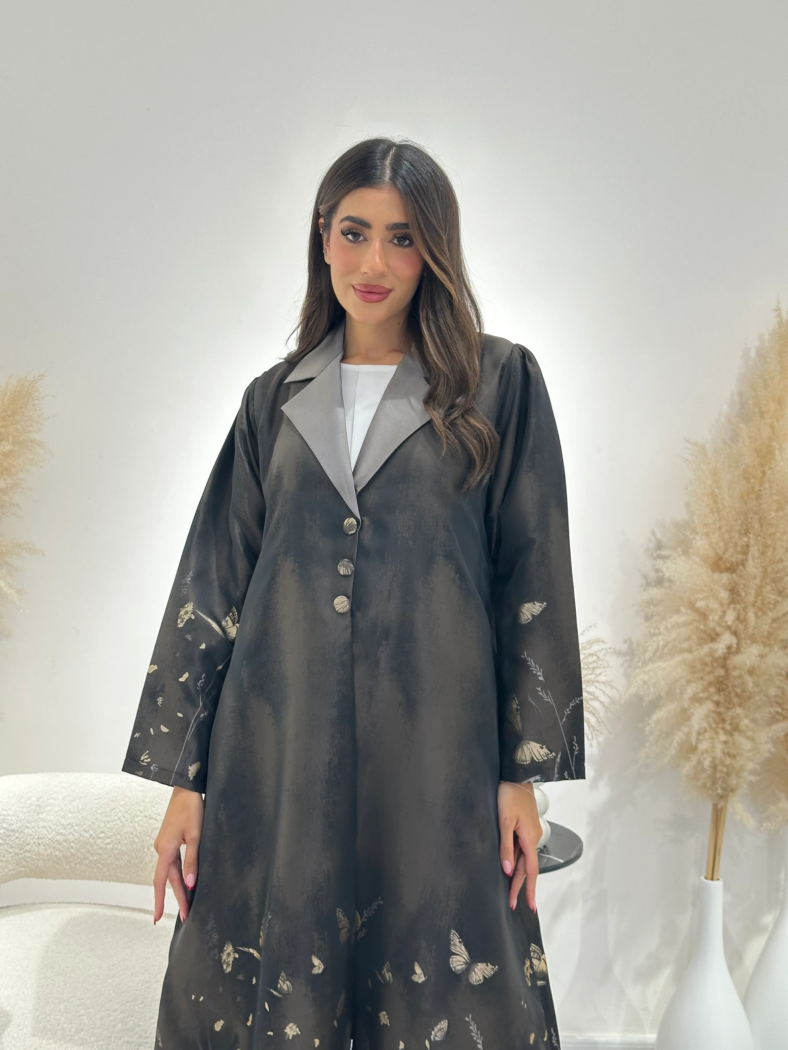 C 1264-01 Bronze Butterfly Printed Abaya - Image 6