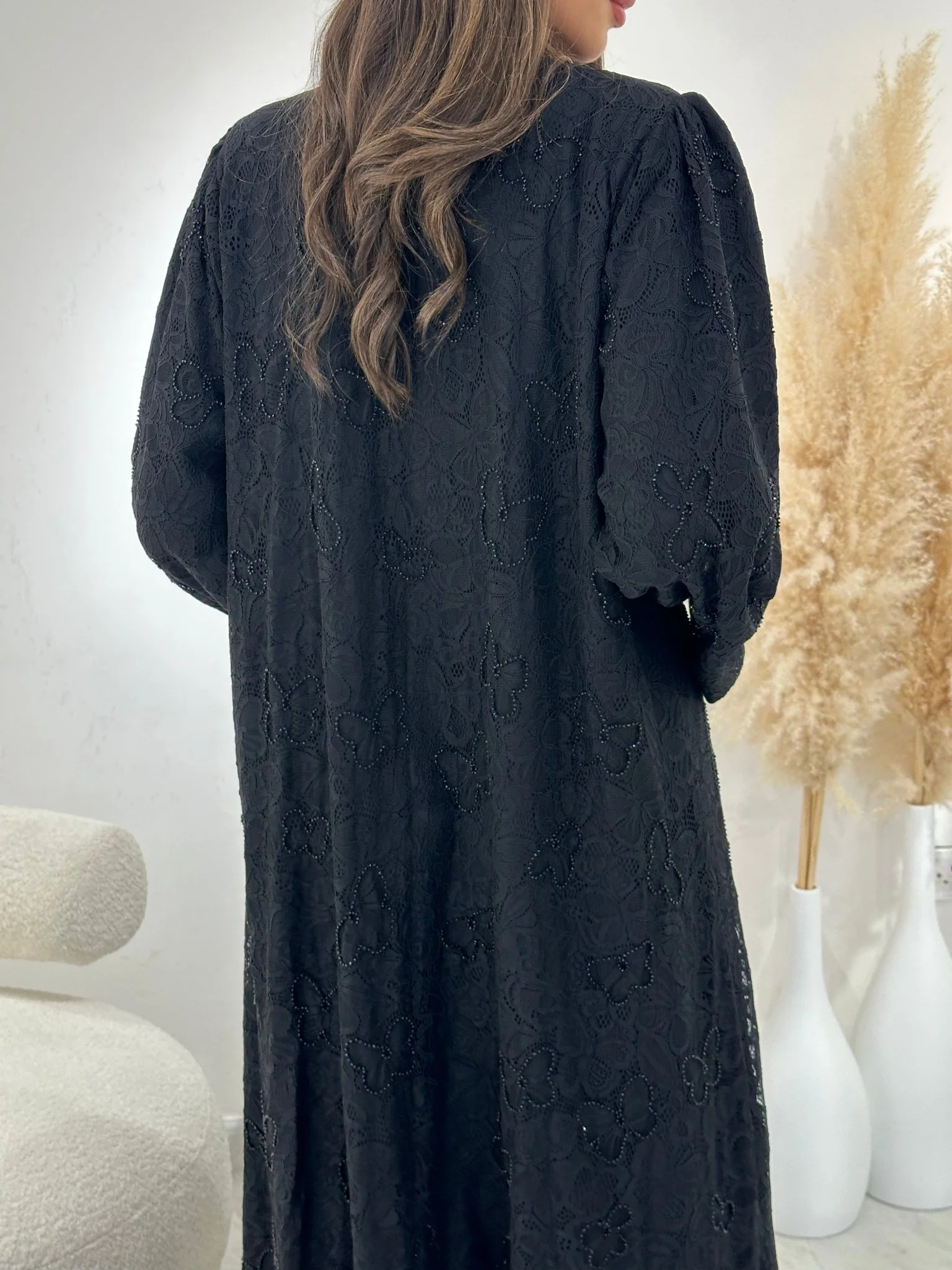 C 1268 Black Dantel Abaya - Image 6