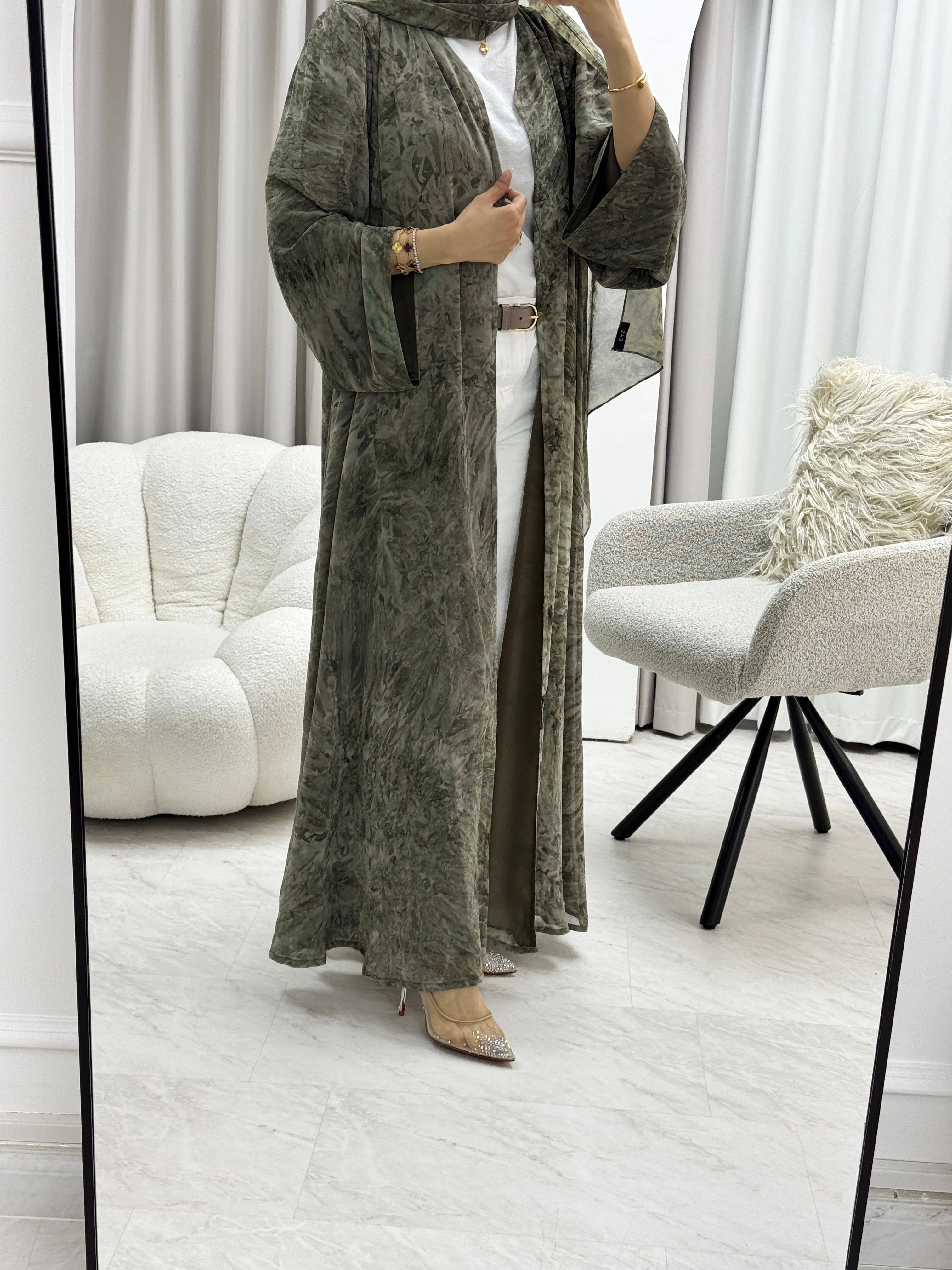 C 1279-03 Olive Tie Dye Abaya - Image 2