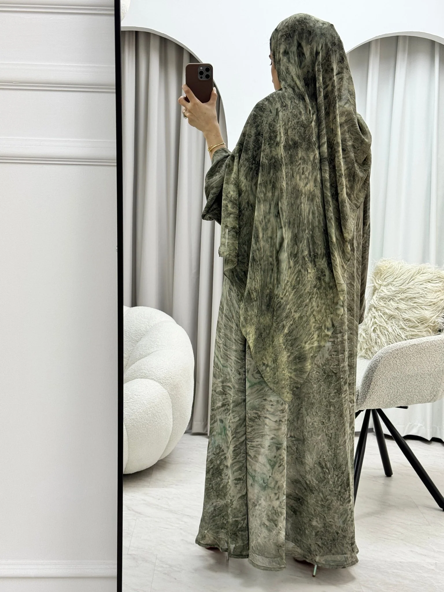 C 1279-03 Olive Tie Dye Abaya - Image 6