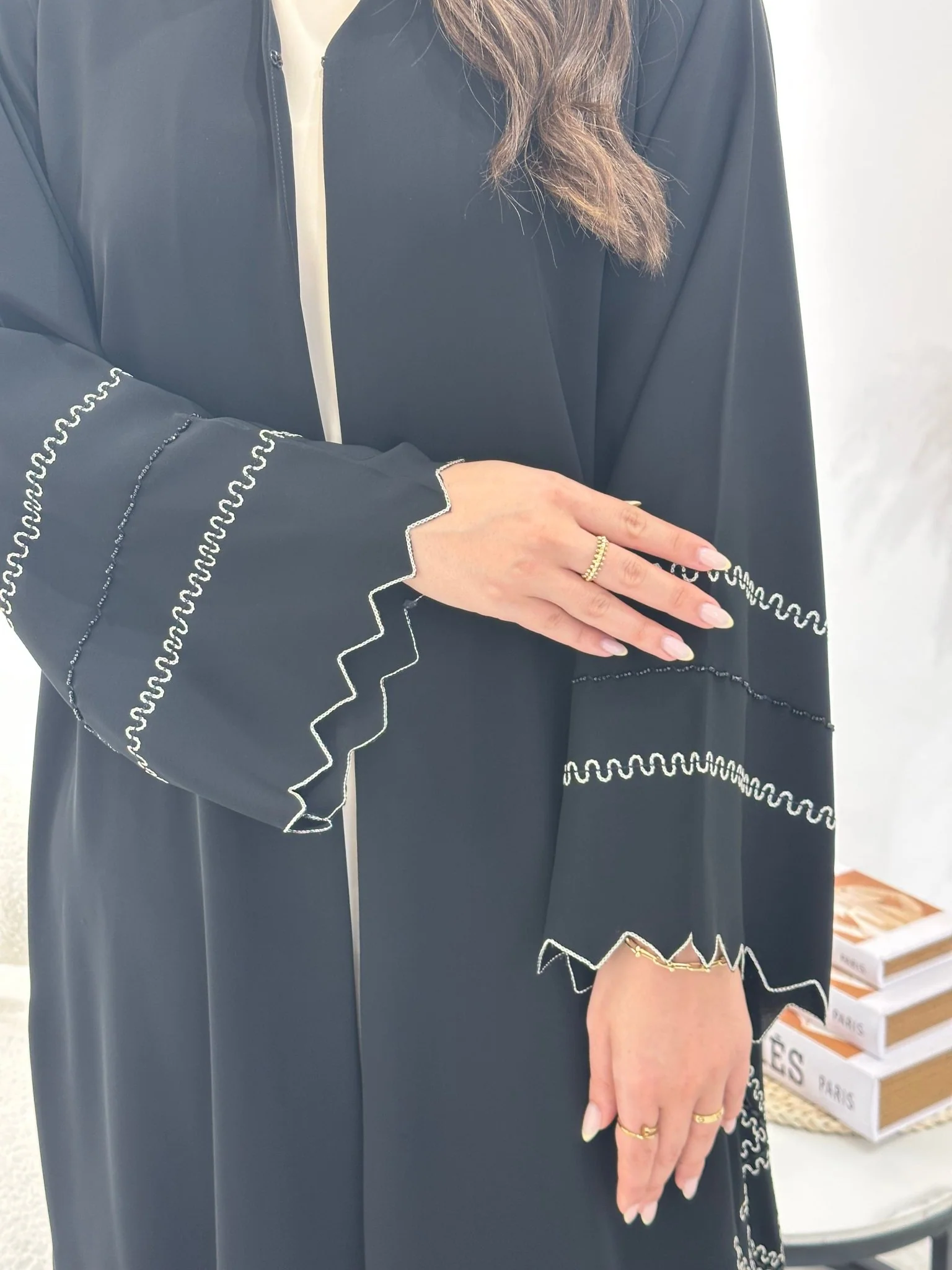 C 1299 Black Embroidered Abaya - Image 2
