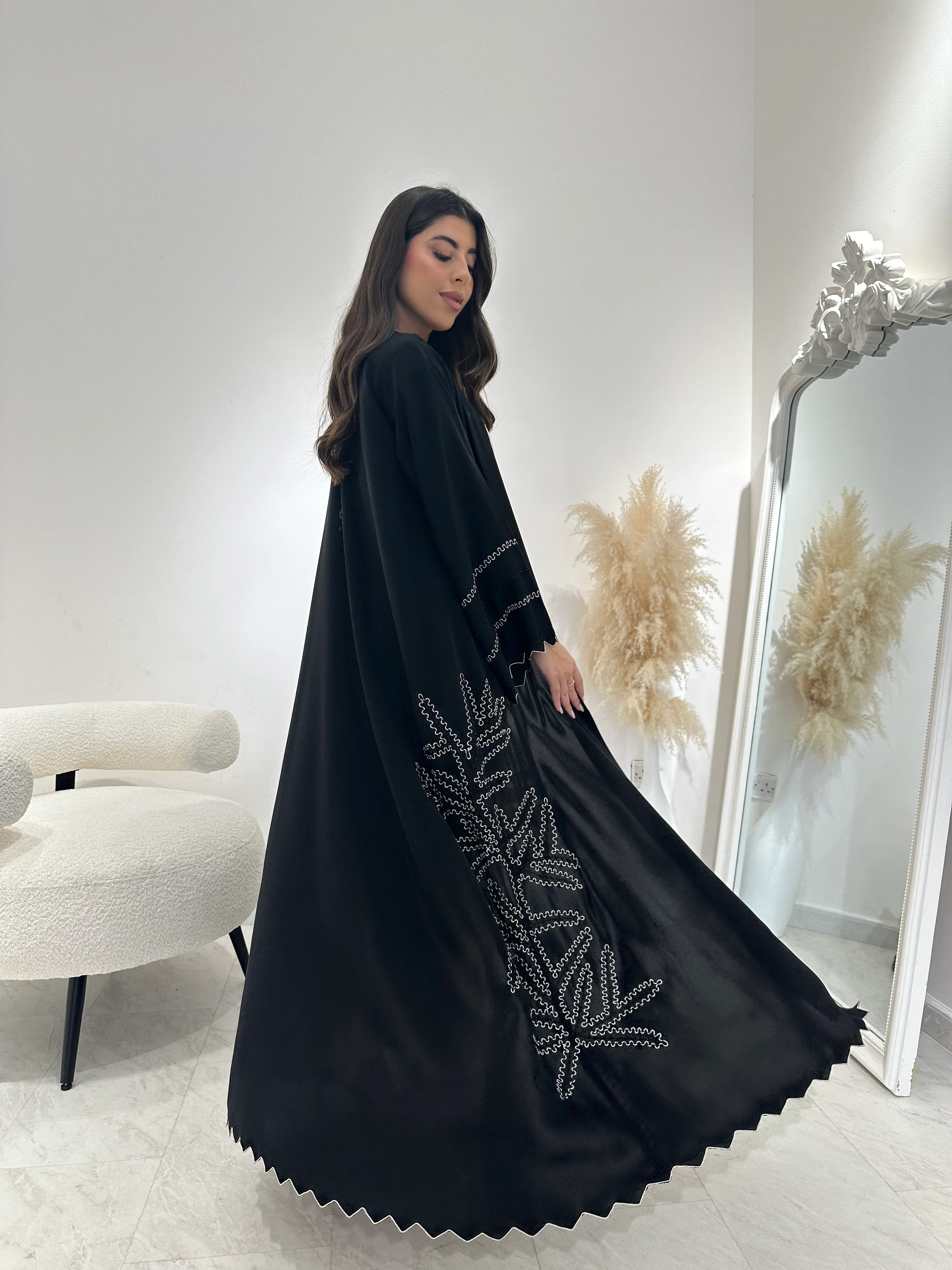C 1299 Black Embroidered Abaya - Image 3