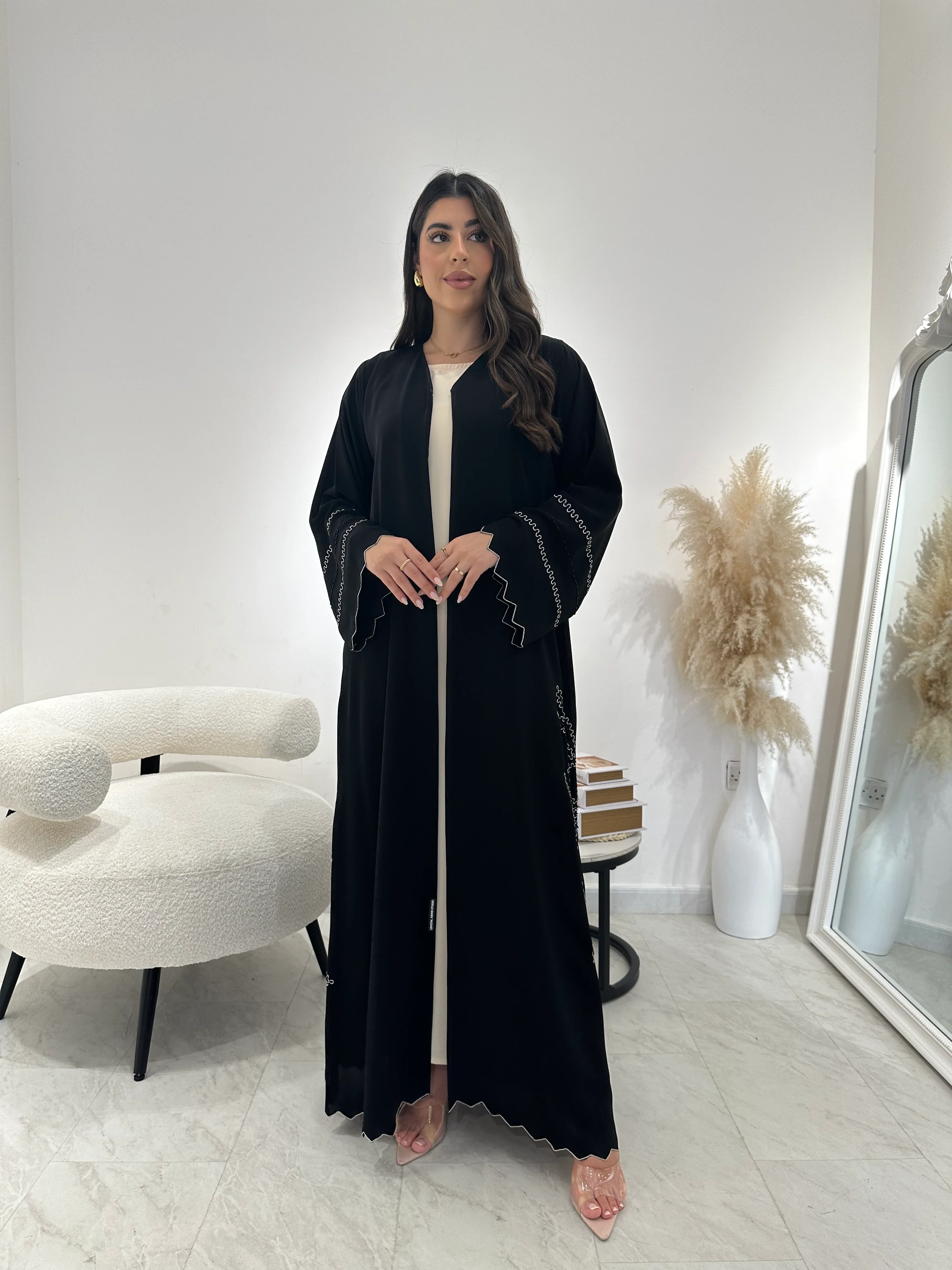 C 1299 Black Embroidered Abaya - Image 4