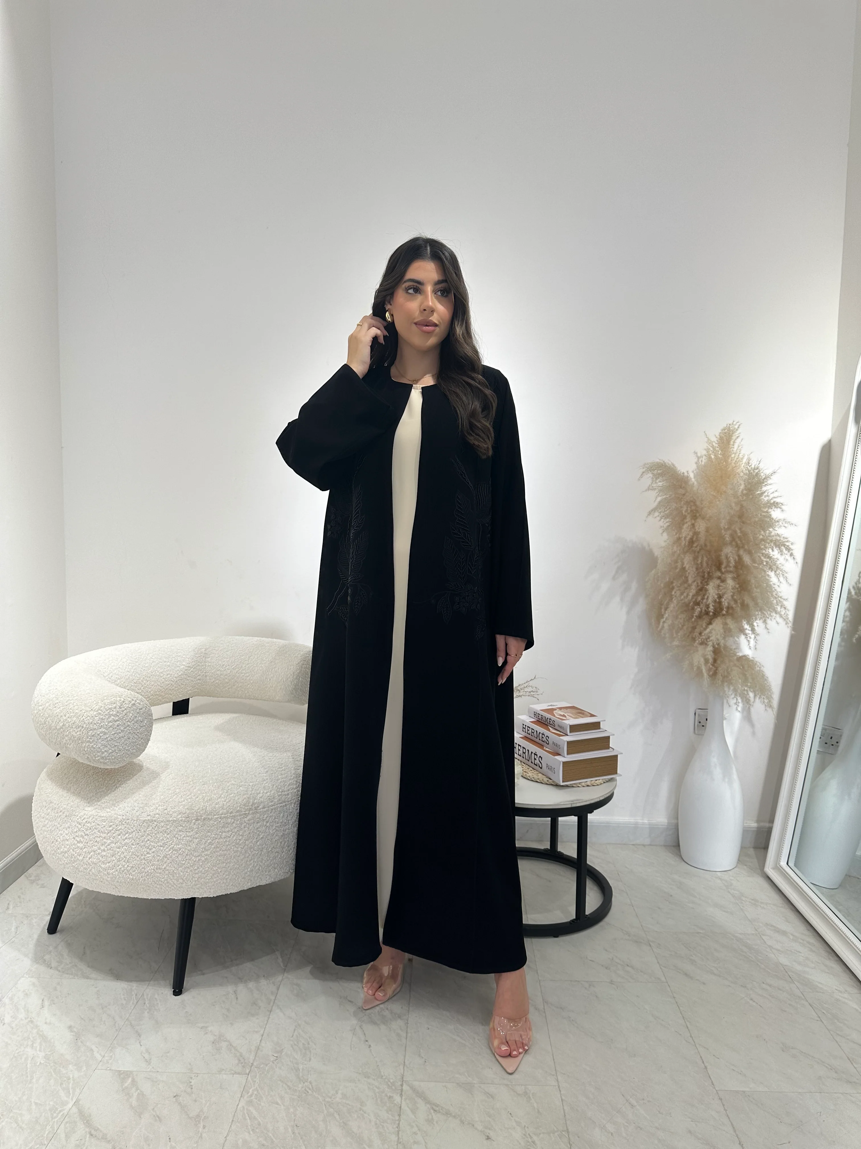 C 1301 Black Embroidered Abaya - Image 4