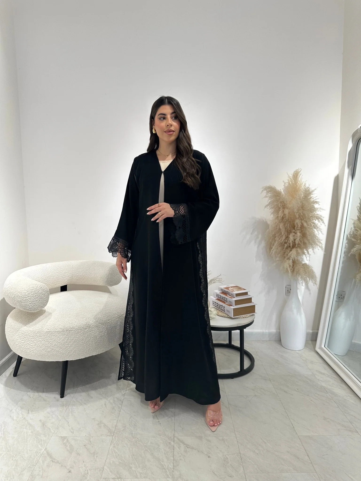 C 1309 Black Lace Abaya - Image 4