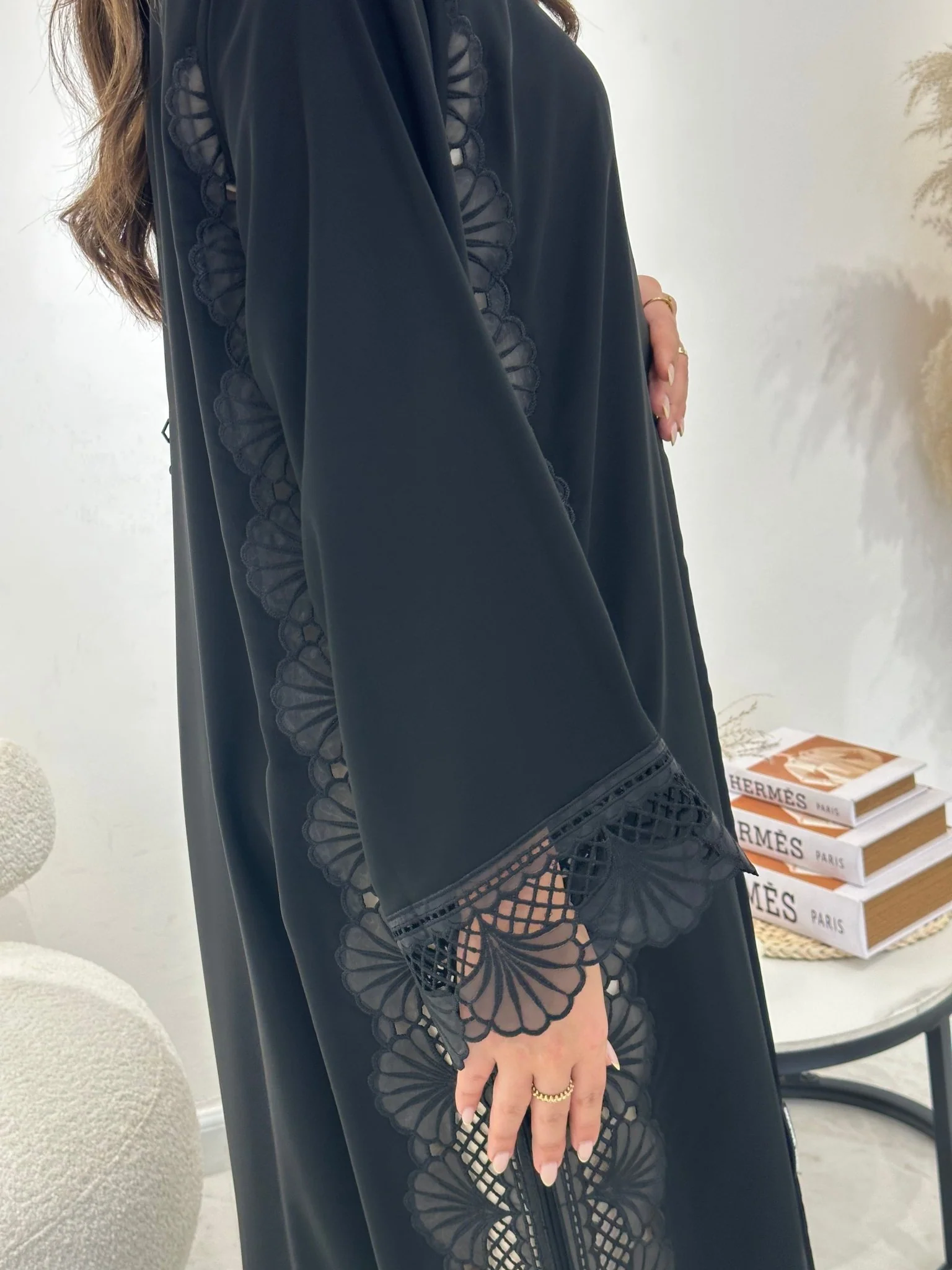C 1309 Black Lace Abaya - Image 5