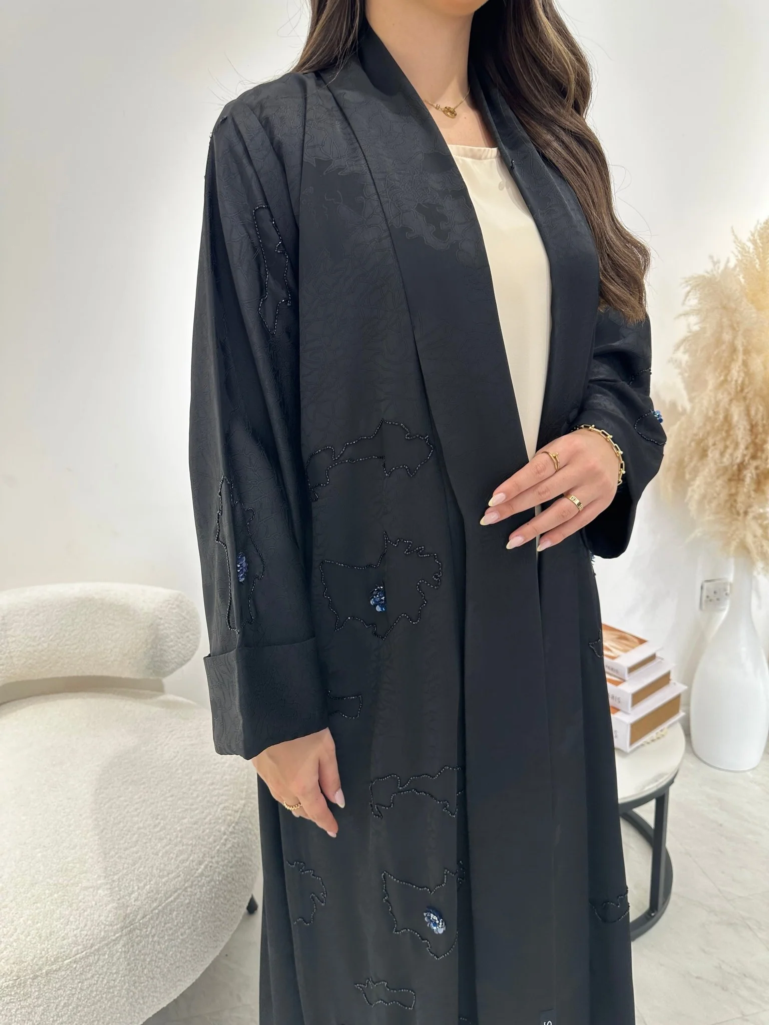 C 1312 Black Beaded Abaya - Image 5