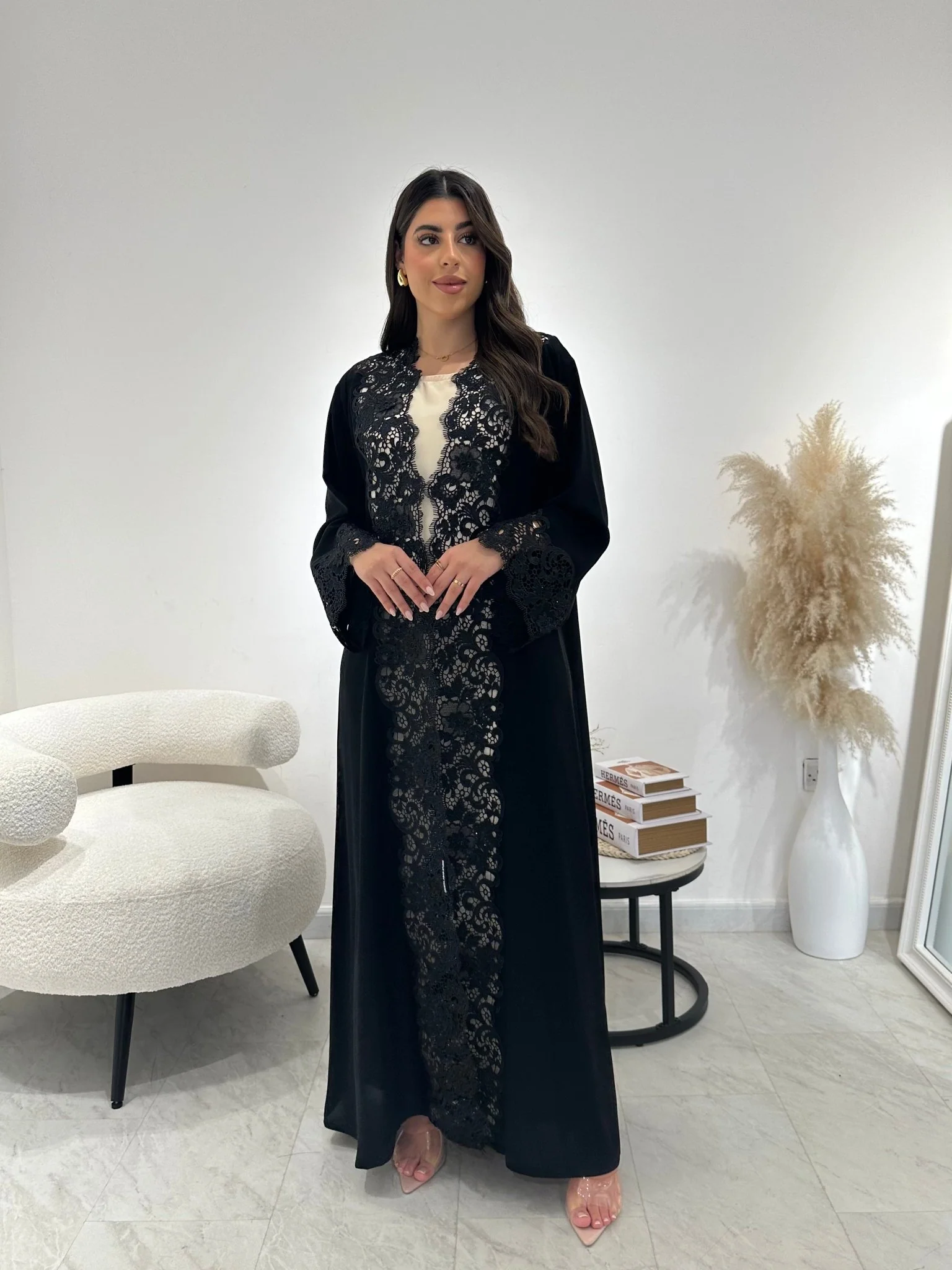 C 1319 Black Lace Abaya - Image 3