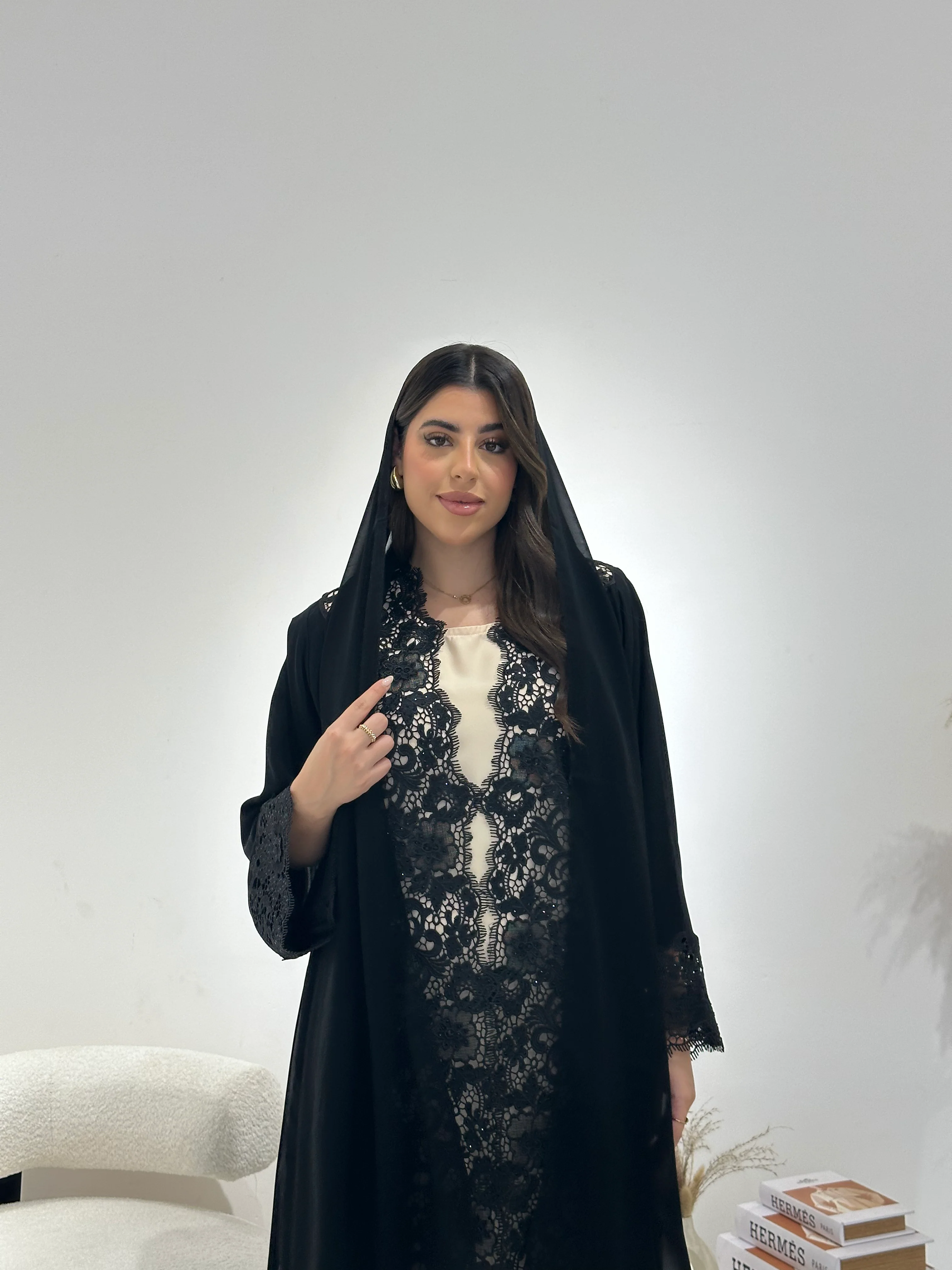 C 1319 Black Lace Abaya - Image 7