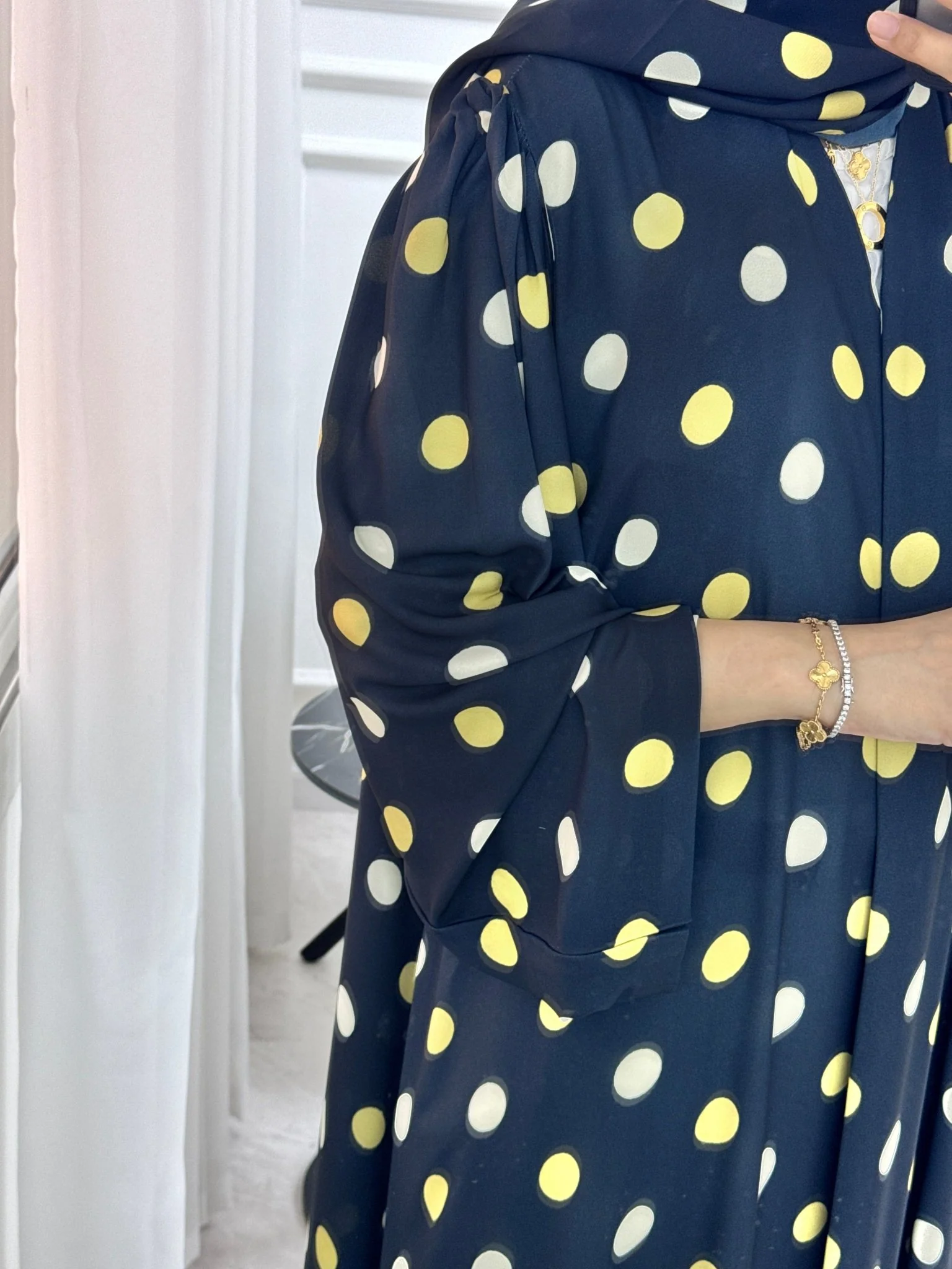 C 1323 Black Polka Dot Printed Abaya - Image 3