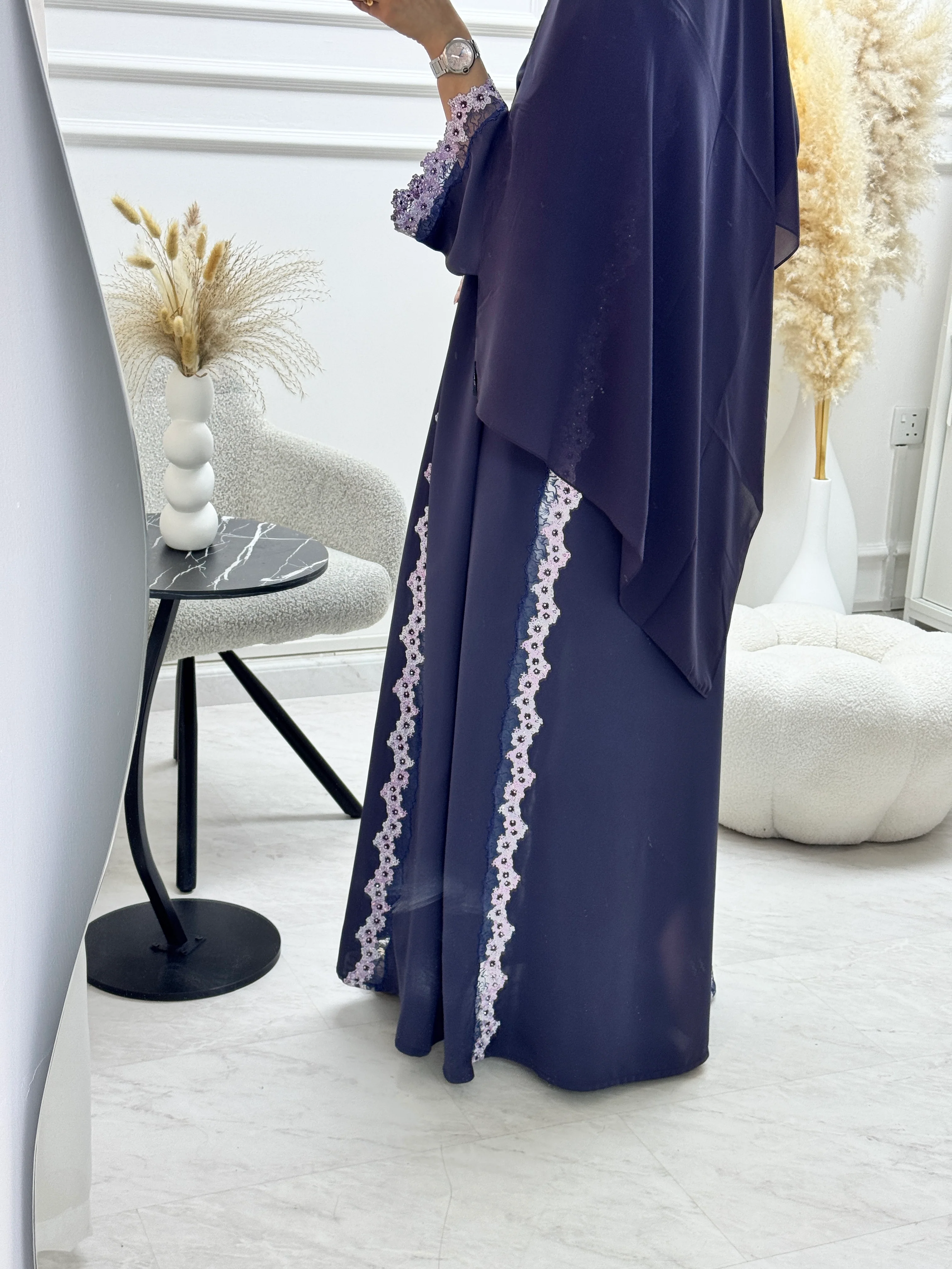C RTW 1325 Deep Purple Floral Abaya - Image 6