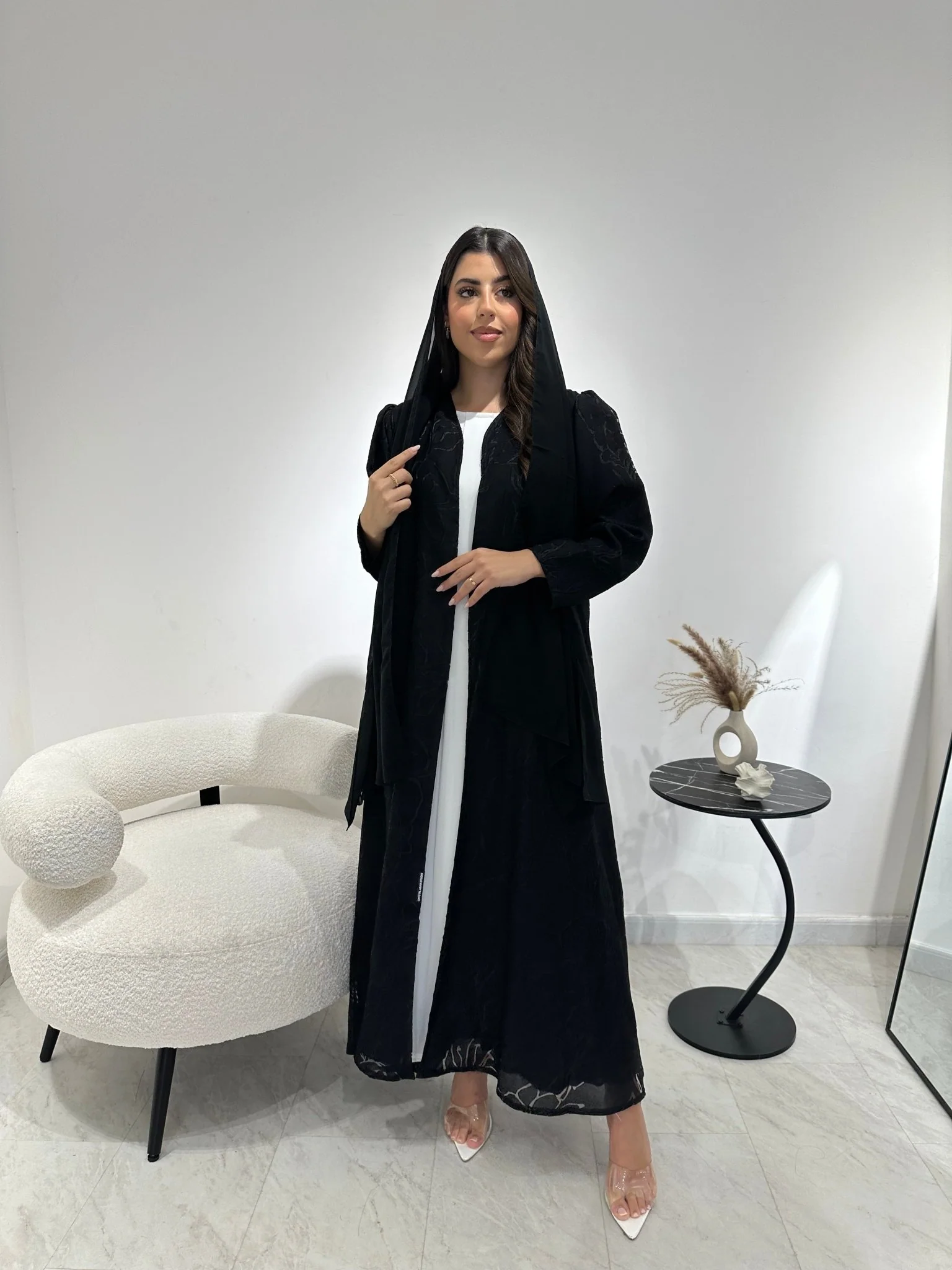 C RTW 1353 Black Floral Abaya - Image 6