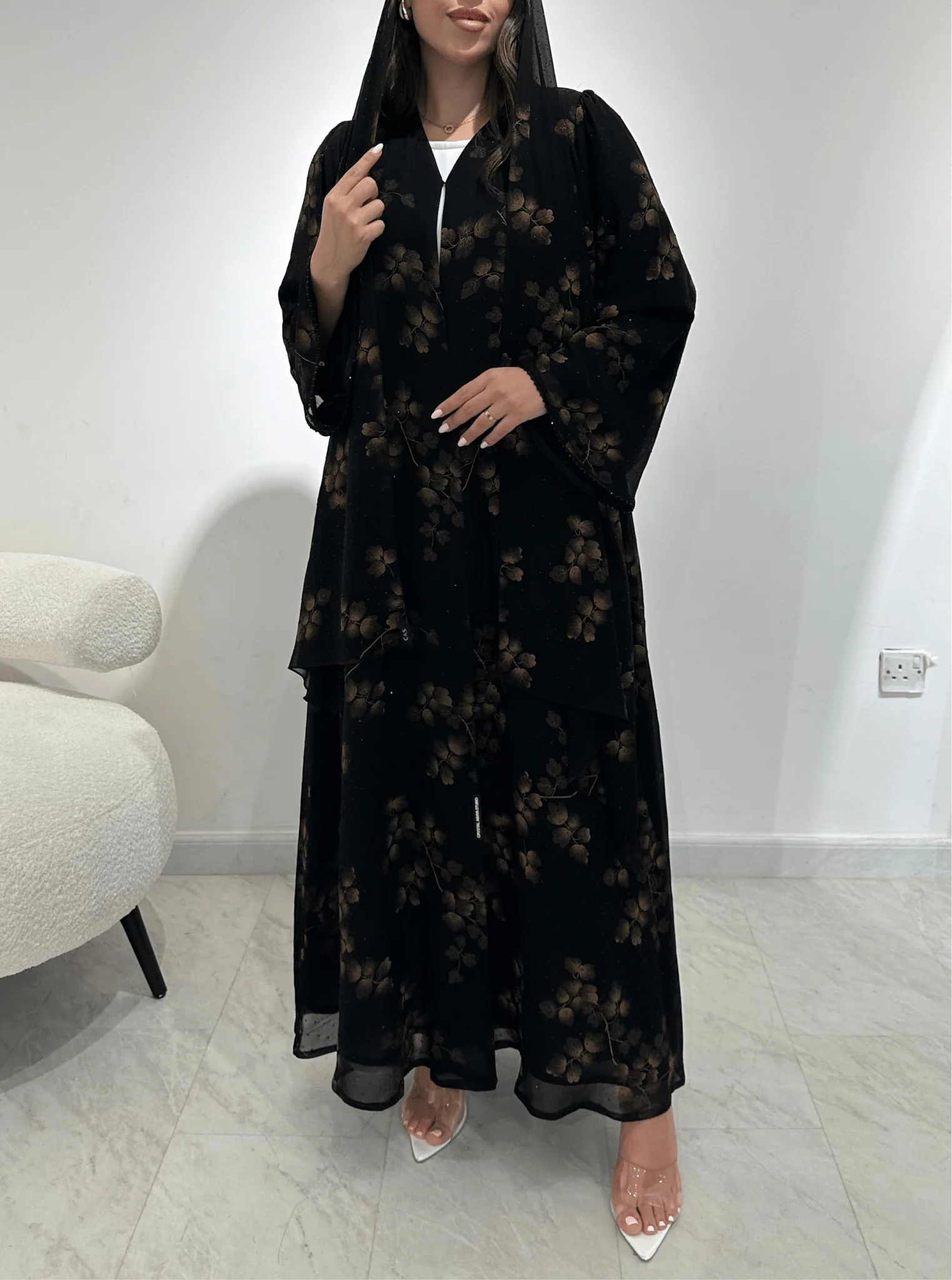 C 1361-01 Sepia Beaded Abaya - Image 2