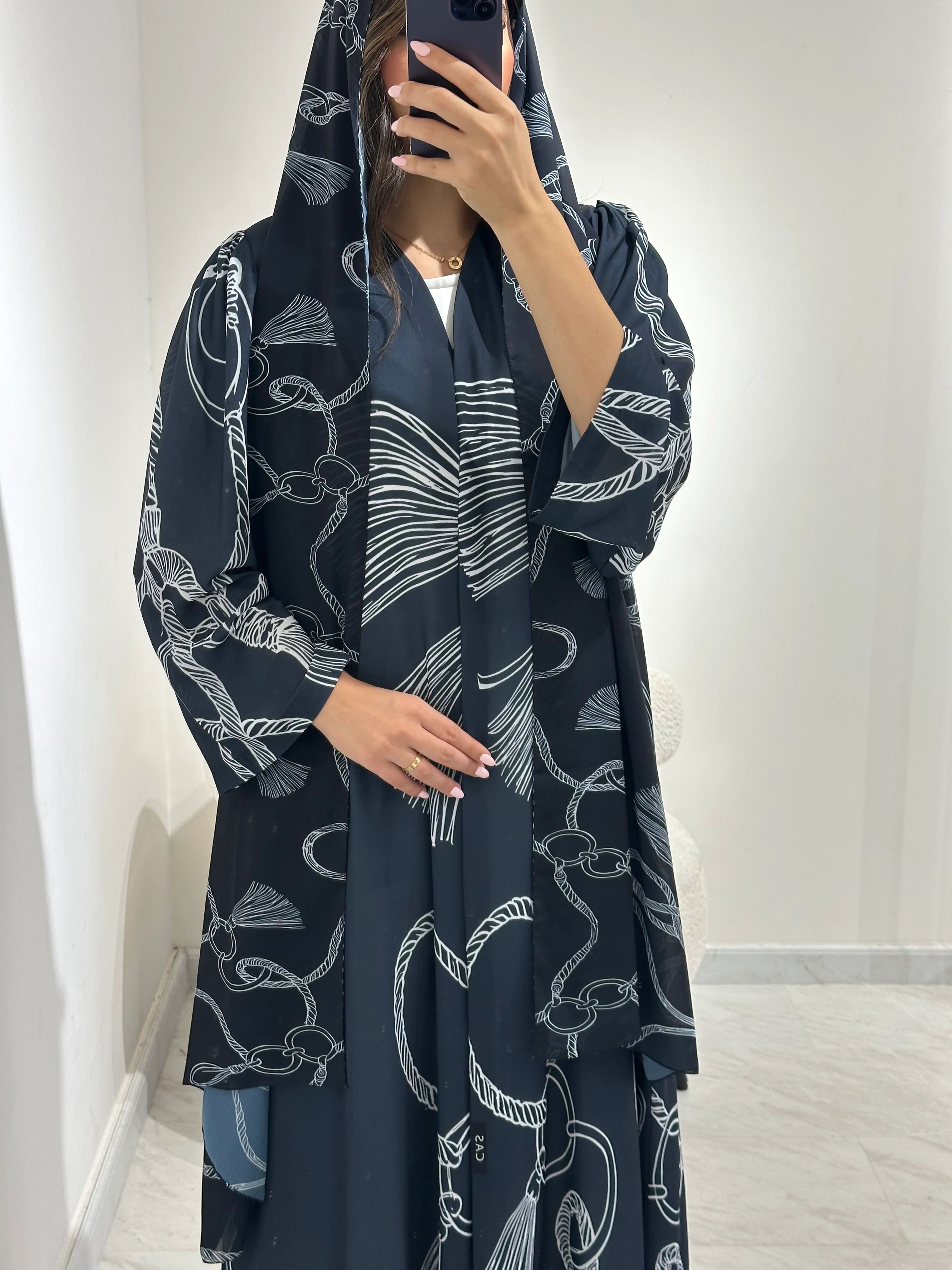 C 1369 Midnight Blue Printed Abaya - Image 3