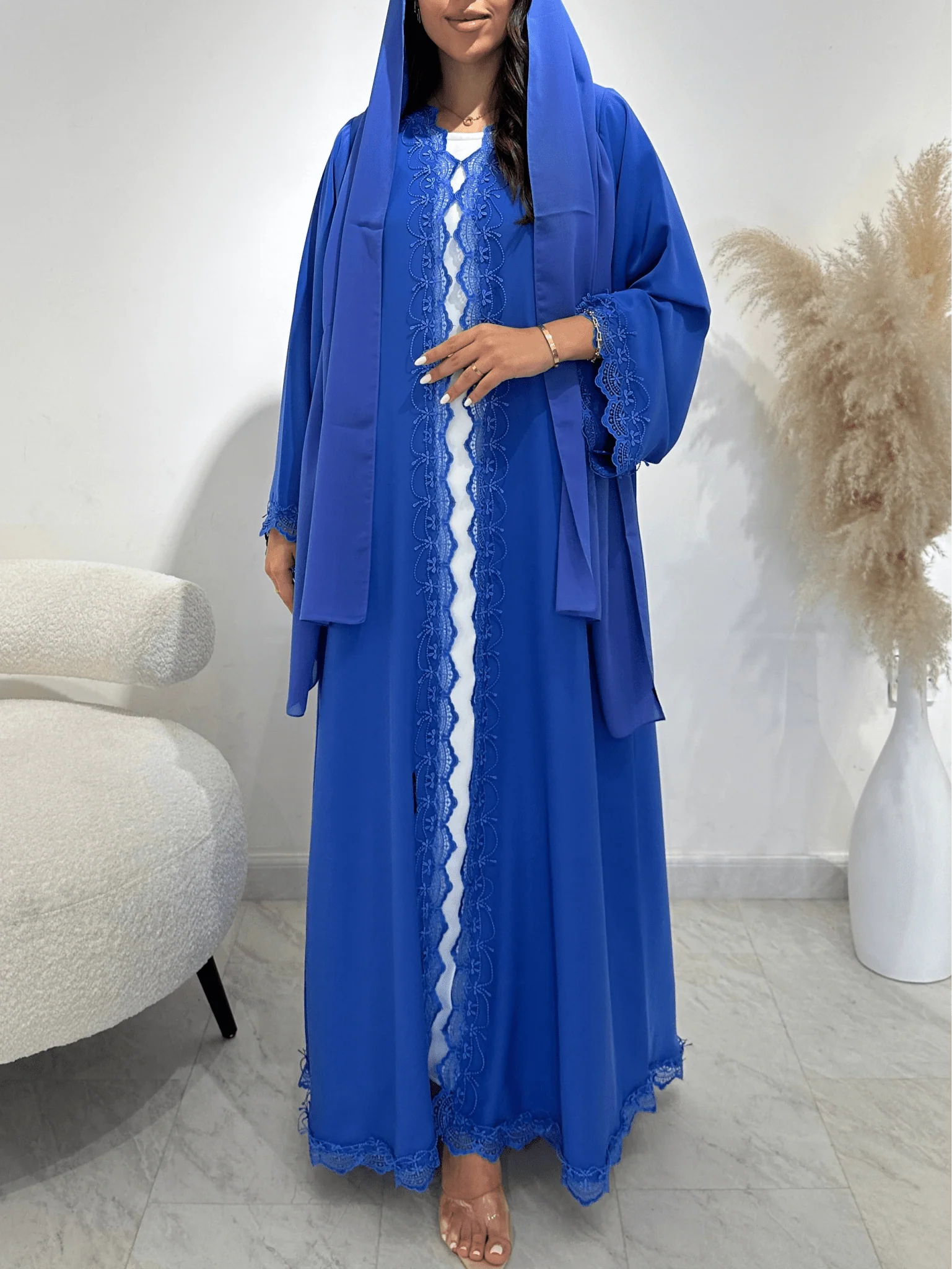 C 1406 Royal Blue Lace Abaya - Image 5