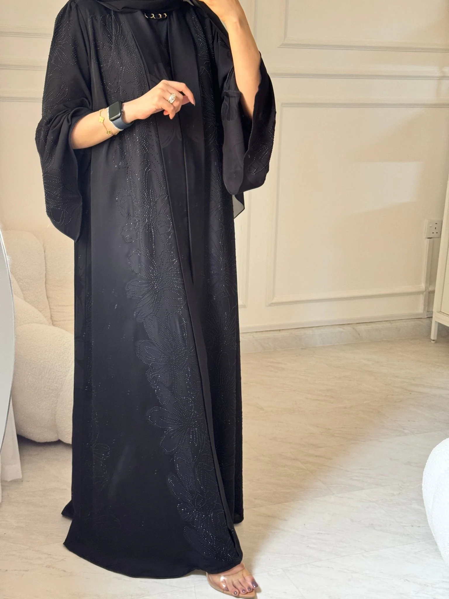 C RTW 1453 Black Crystals Abaya - Image 4