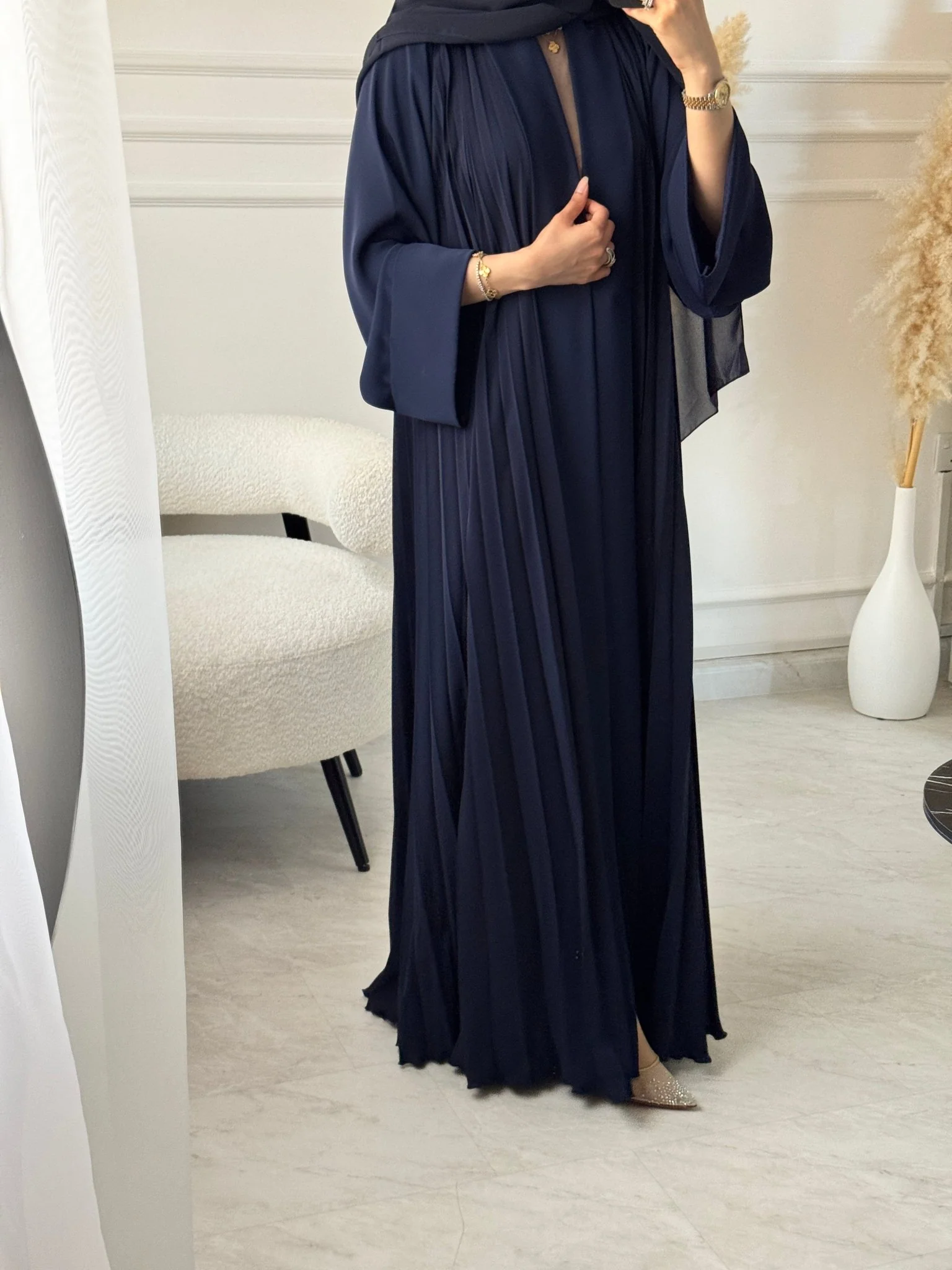 C RTW 1517-03 Navy Premium Nada Pleated Abaya - Image 3