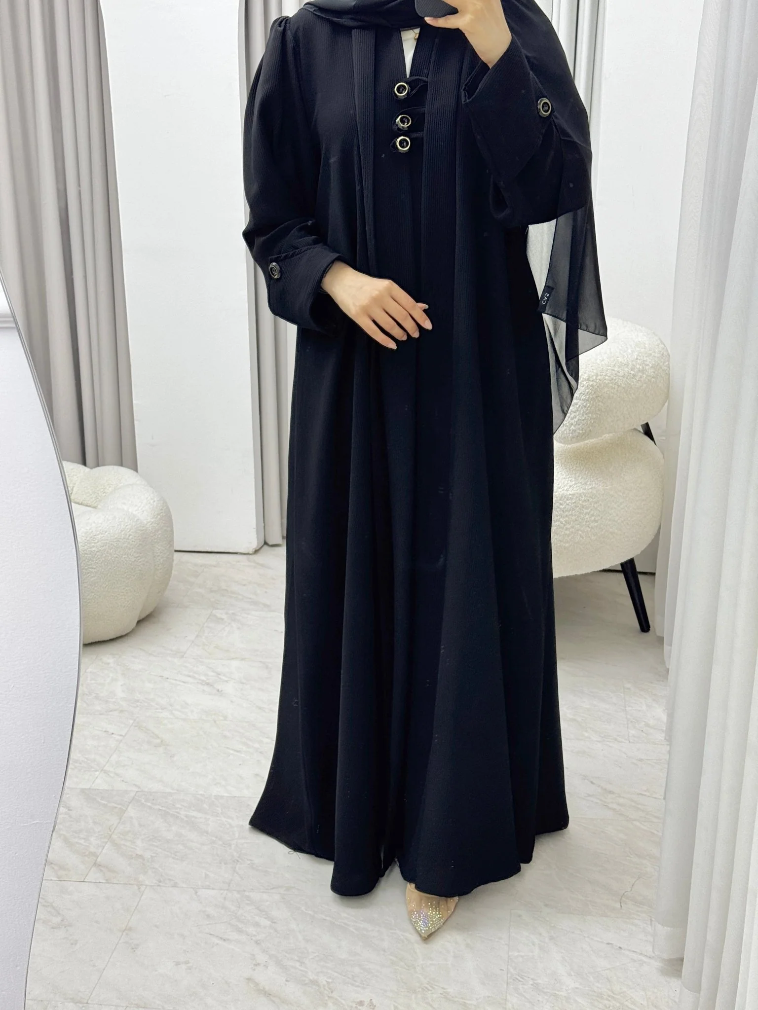 C RTW 1527 Black work Abaya - Image 4