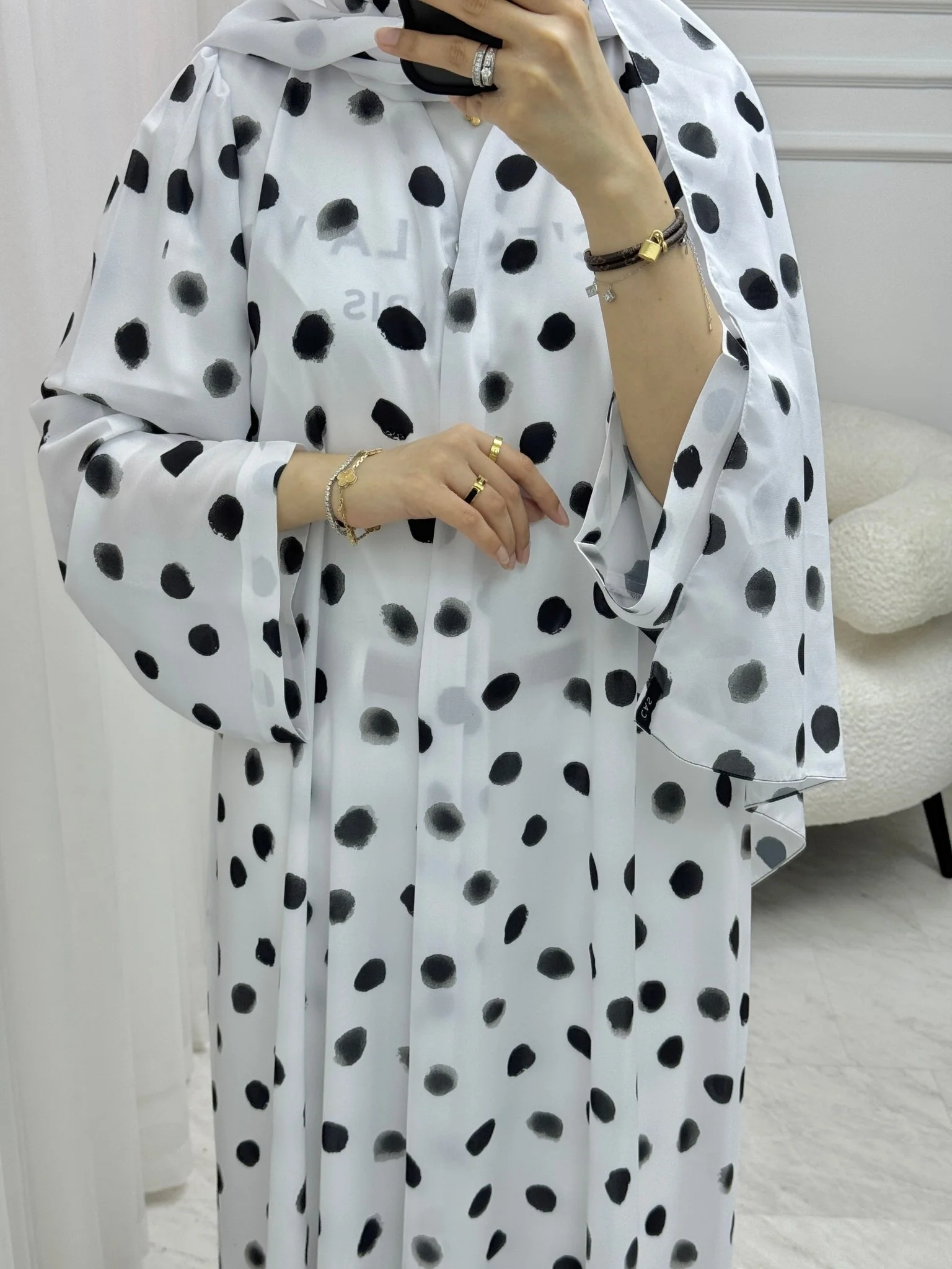 C 1528-02 White Polka Dot Abaya