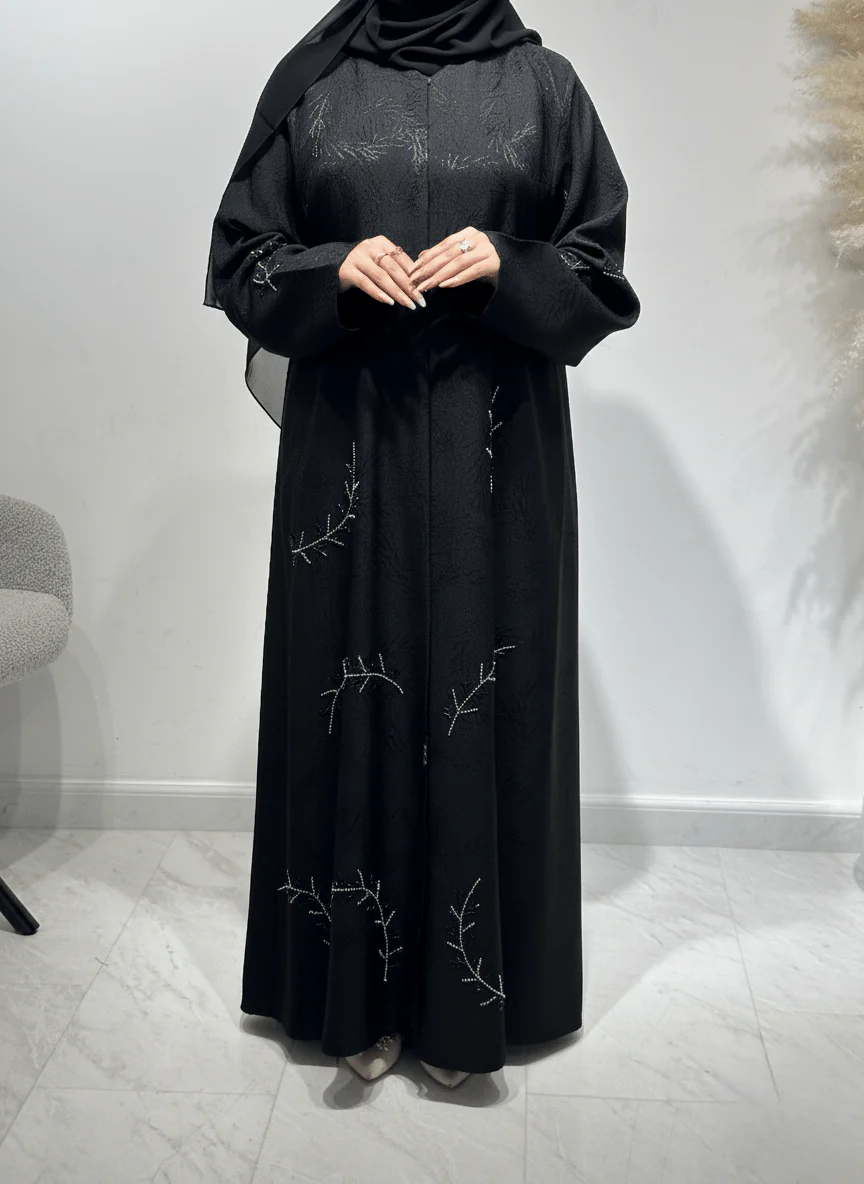C 1614 Black Beaded Abaya - Image 2