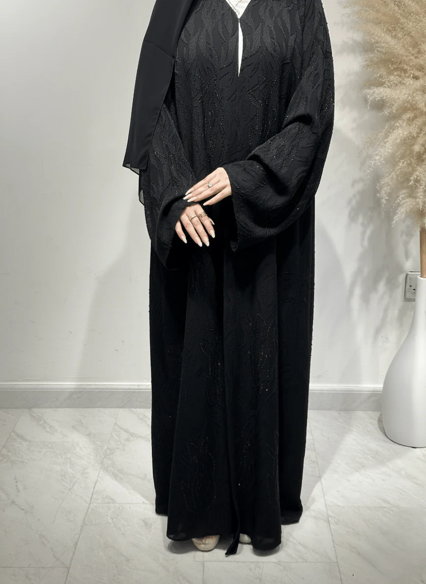 C 1616 Black Beaded Abaya - Image 2
