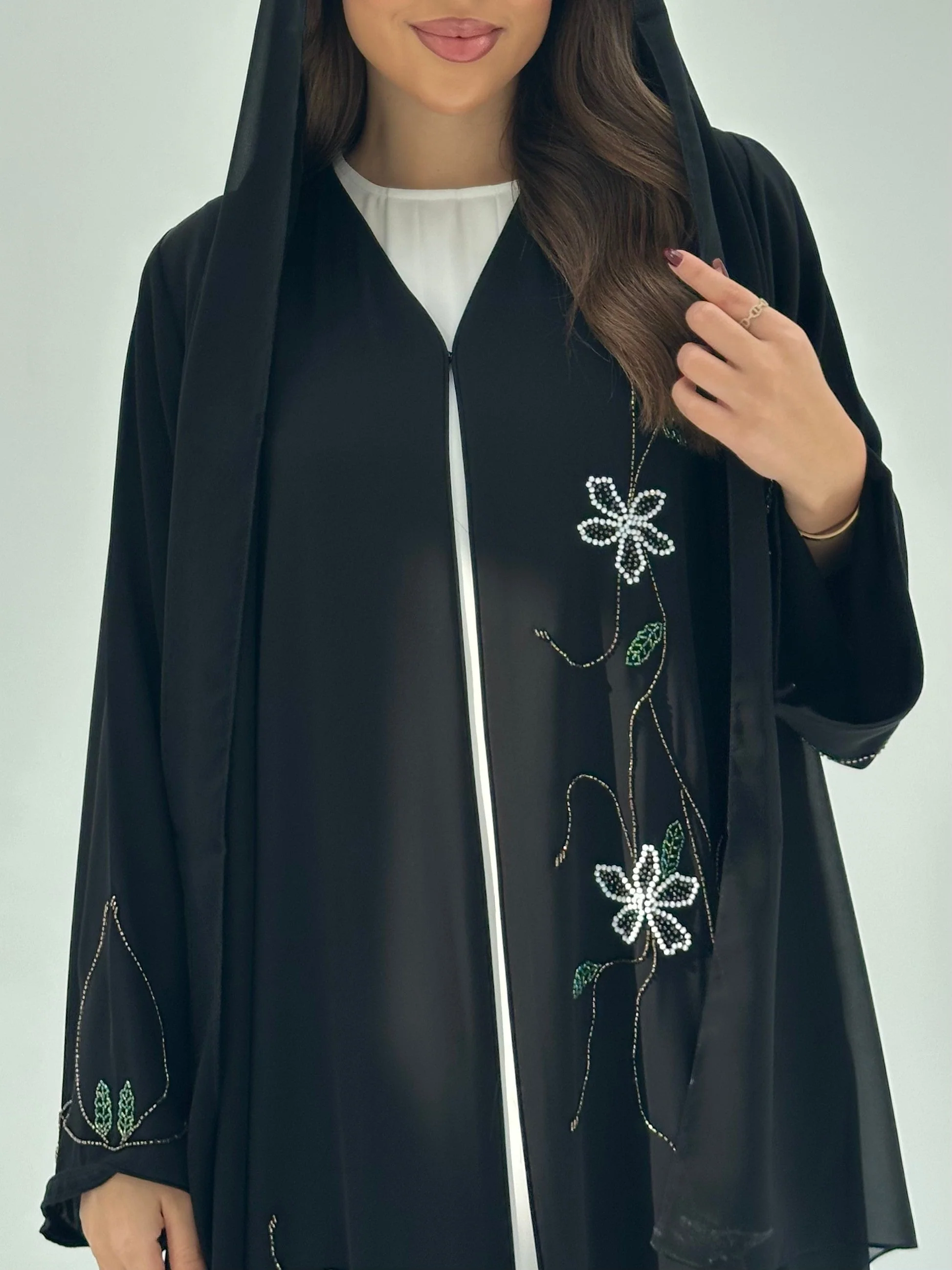C RTW 1678 Black Floral Beaded Abaya