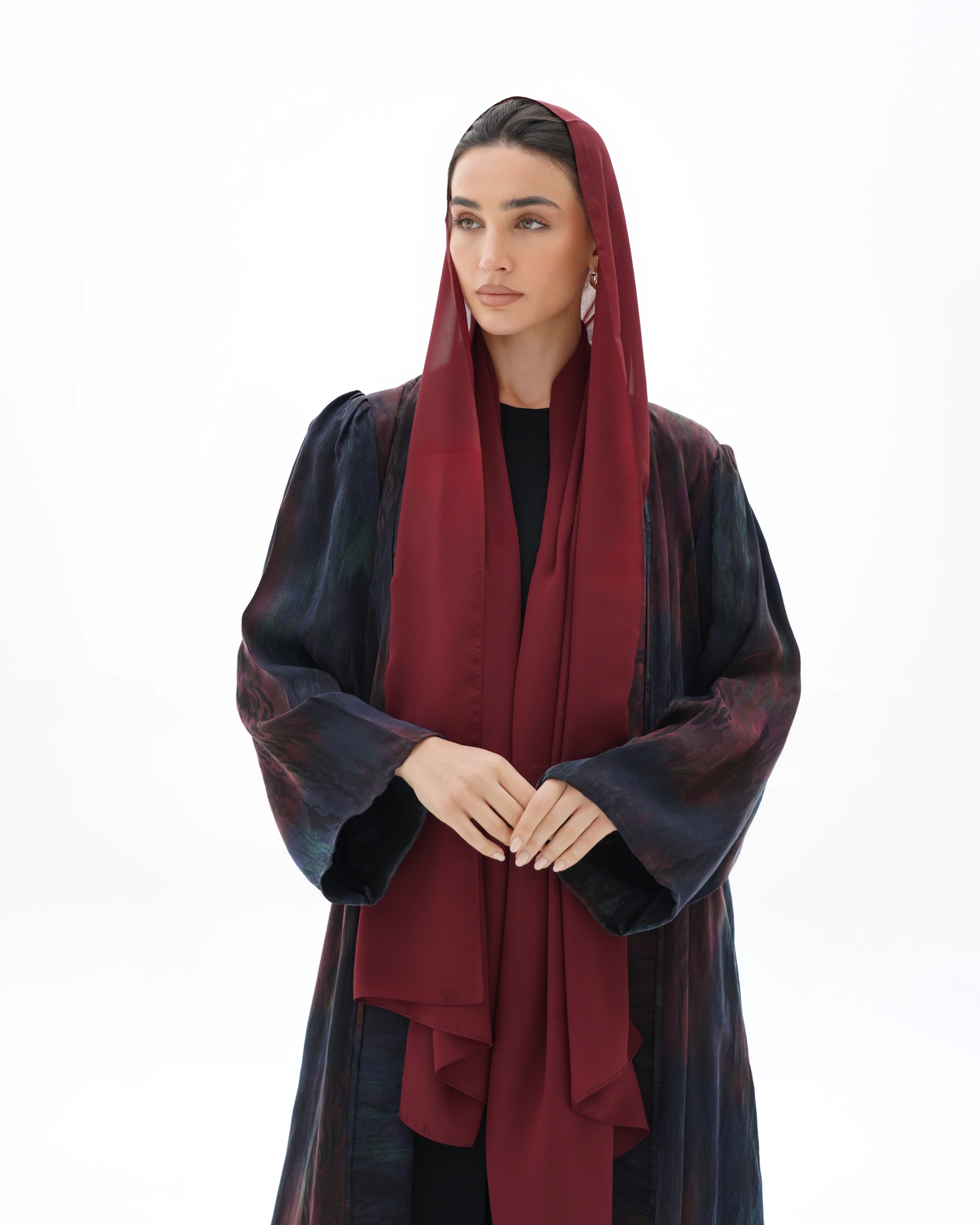 C 1697 Premium Crimson Blue Abaya - Image 2