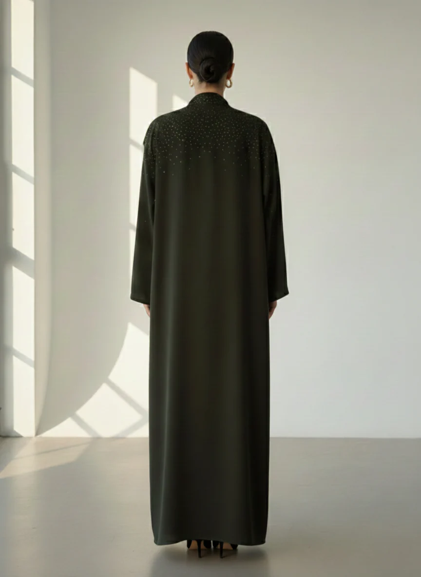 C 1761 Pine Green Crystal Abaya - Image 3