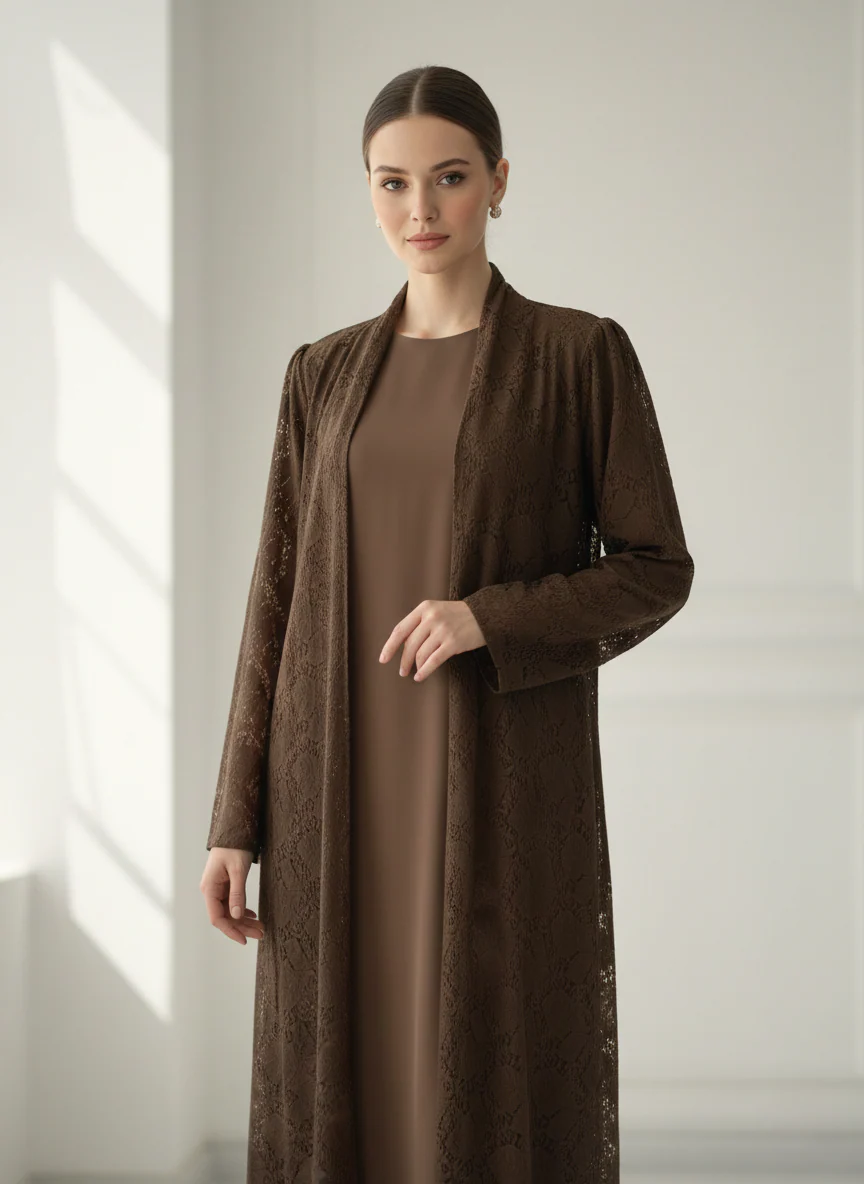 C RTW 1782-01 Brown Dantel Abaya