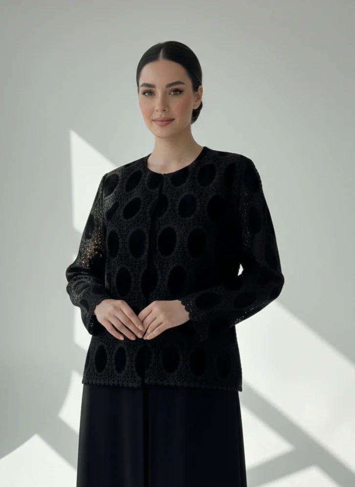 C 1785 Black Velvet Dantel Abaya