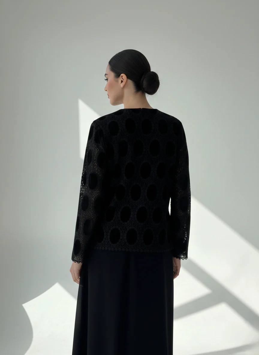 C 1785 Black Velvet Dantel Abaya - Image 3