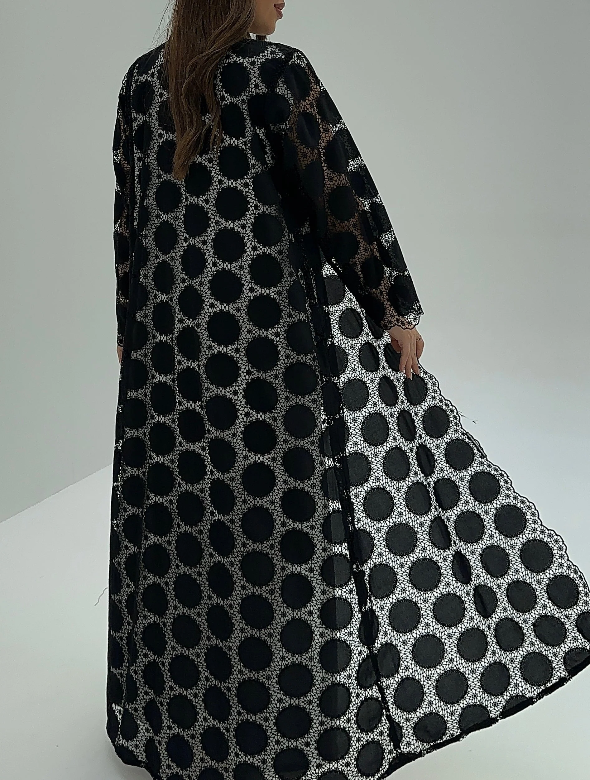 C 1801 Black Dantel Abaya - Image 3