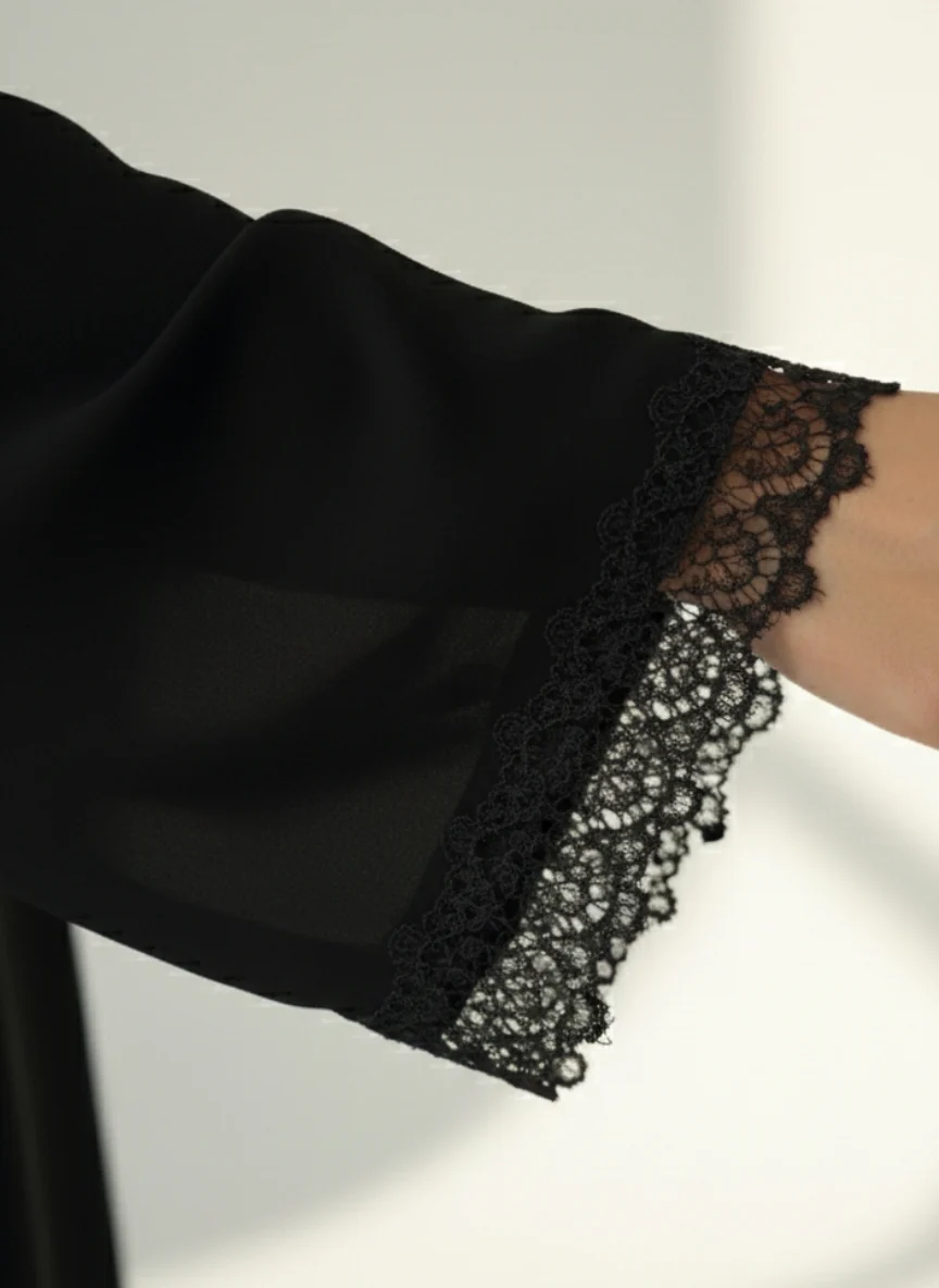 C 1827 Black Lace Abaya - Image 4