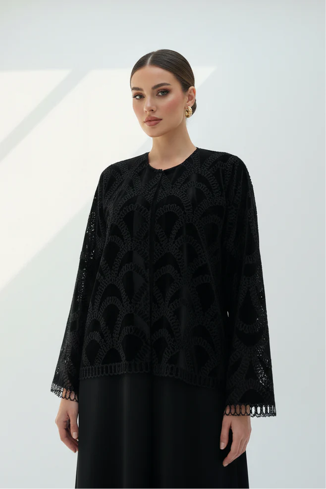 C 1886 Black Dantel Abaya - Image 3