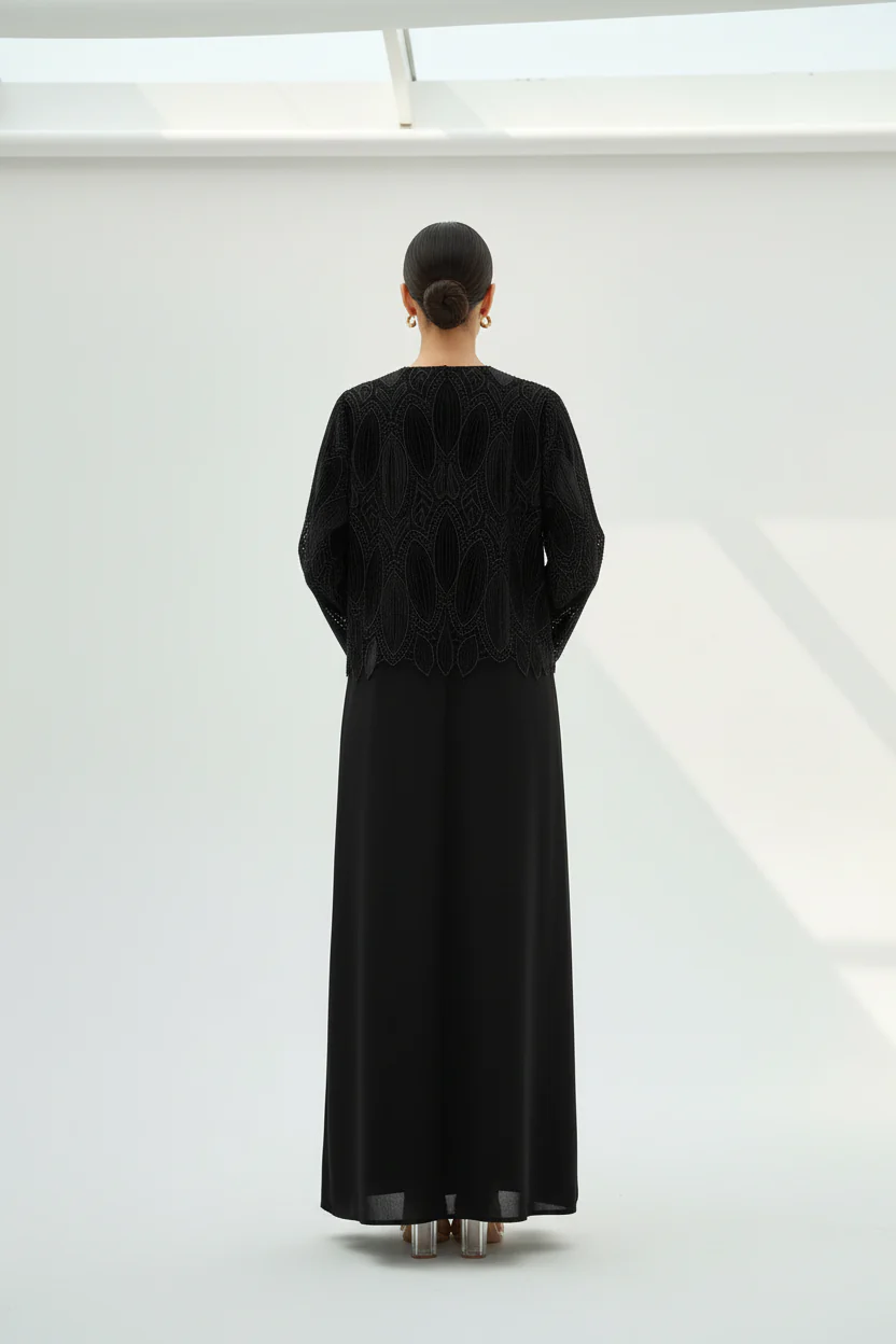 C 1892 Black Velvet Dantel Abaya - Image 3