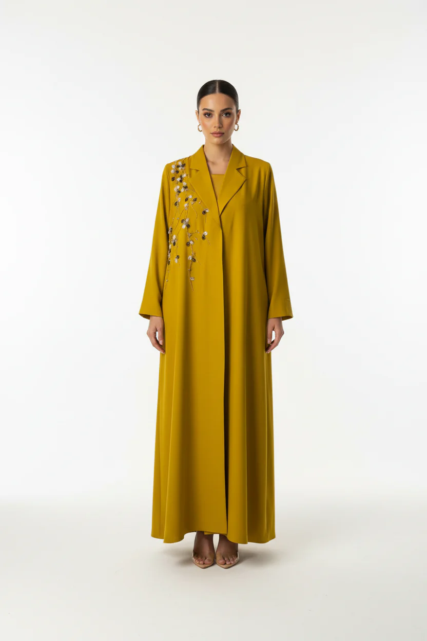 C RTW 1965 Mustard Beaded Abaya - Image 2