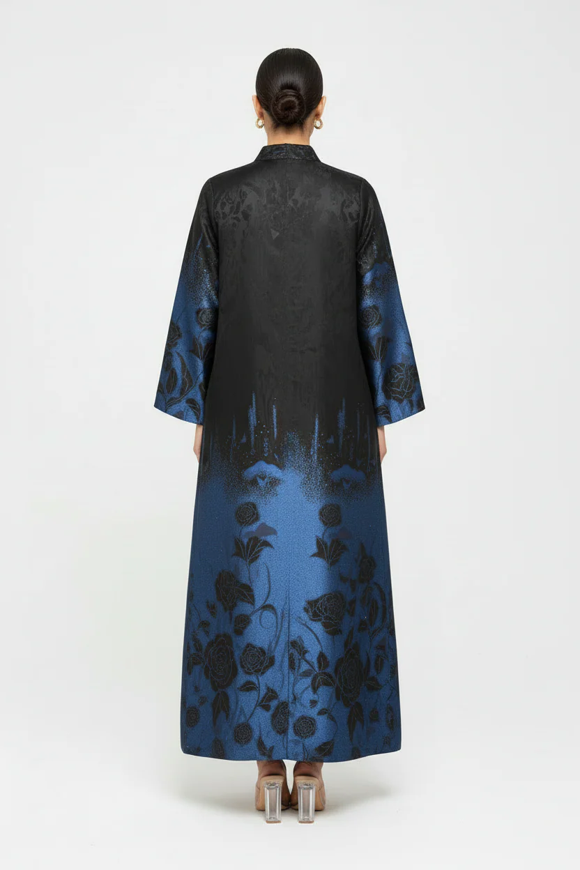 C 1977-02 Cobalt Blue Floral Abaya - Image 3