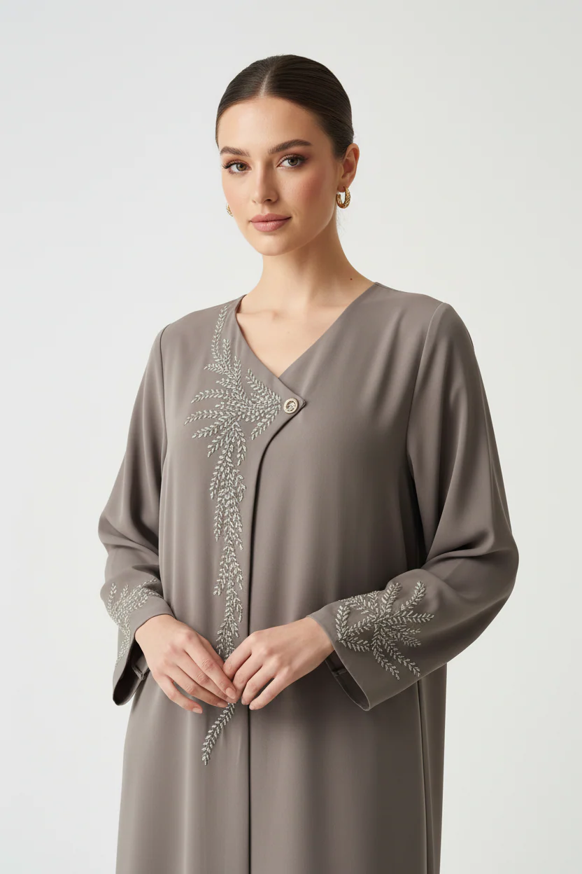 C RTW 2007 Light Taupe Embroidered Abaya