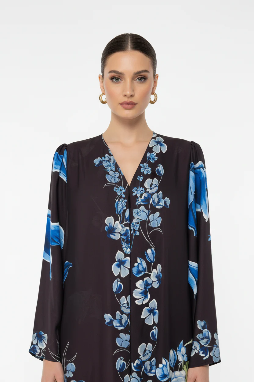 C 2010 Brown Floral Printed Abaya - Image 2