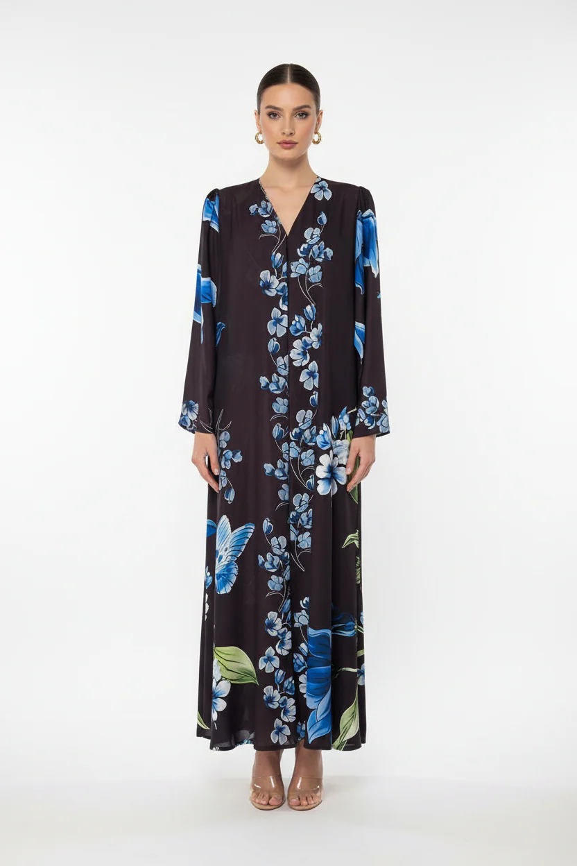 C 2010 Brown Floral Printed Abaya - Image 3