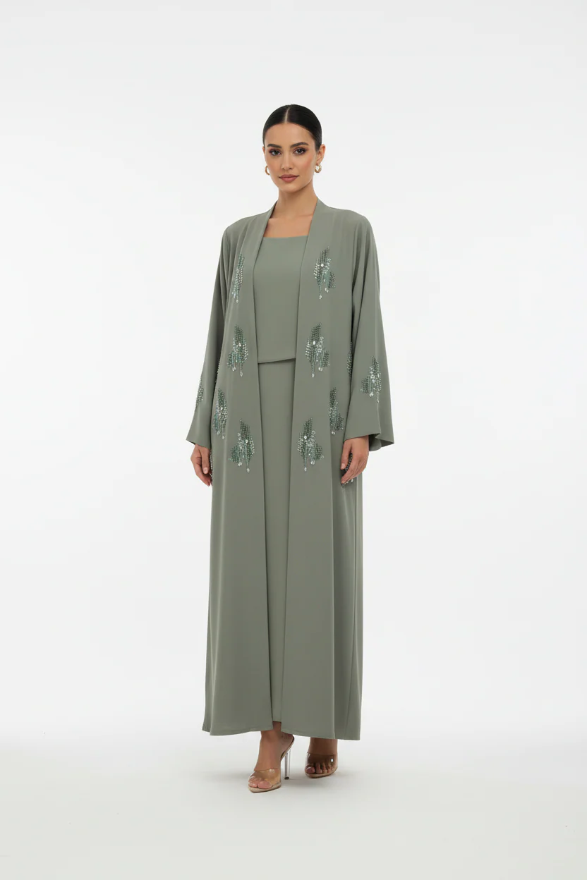 C RTW 2018 Jade Green Beaded Abaya - Image 2