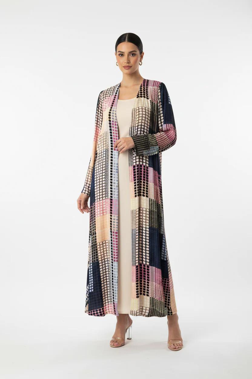 C RTW 2091 Beige Polka Dot Printed Abaya - Image 2