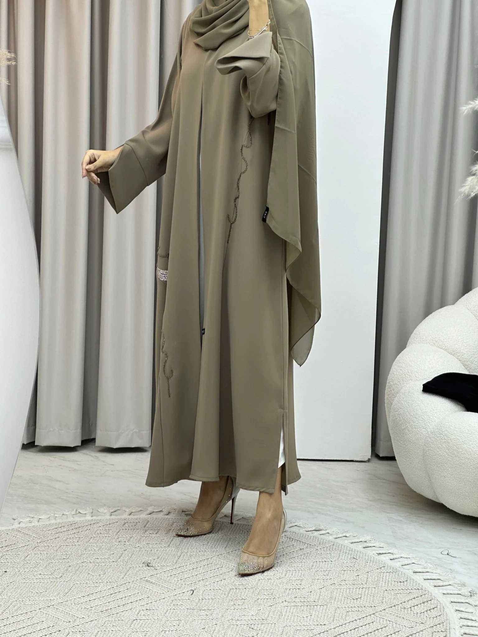 C RTW Army Green Sequins Abaya - Image 7